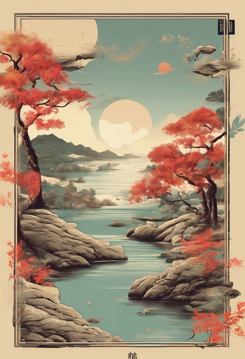 Light summer,Chinese Traditional Chinese sun terminology,(((Lin Xiaohua))),National style,Ink style,one color background,thirsty,(((cricket))),Landscape view,Ink style,one color background