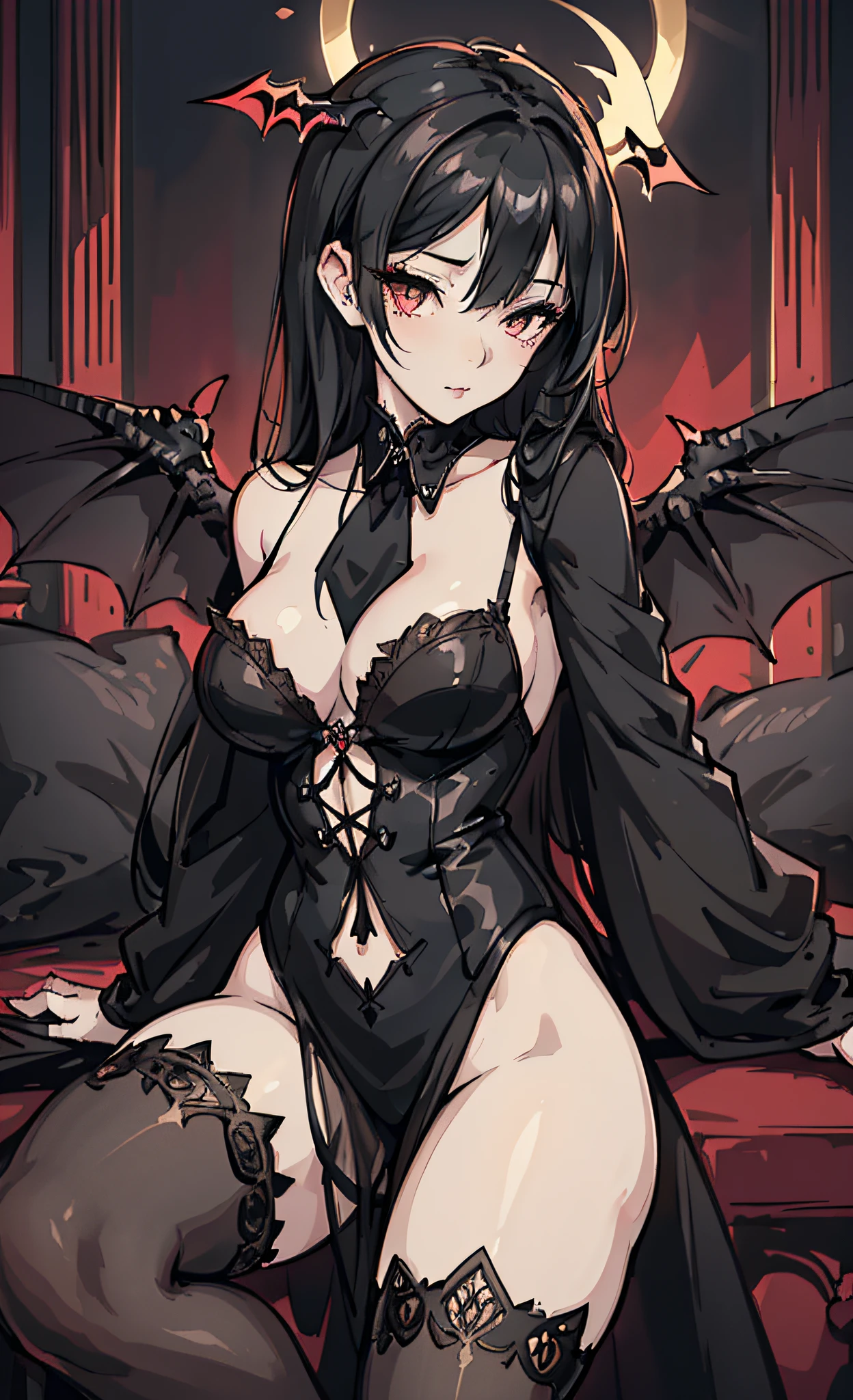 Style image of a woman in black lingerie and stockings,intricate outfits, full body close-up shot,fantasyoutfit,succubus in tight kilt,Seductive,full bodyesbian,the detail,charming woman,highly detailed