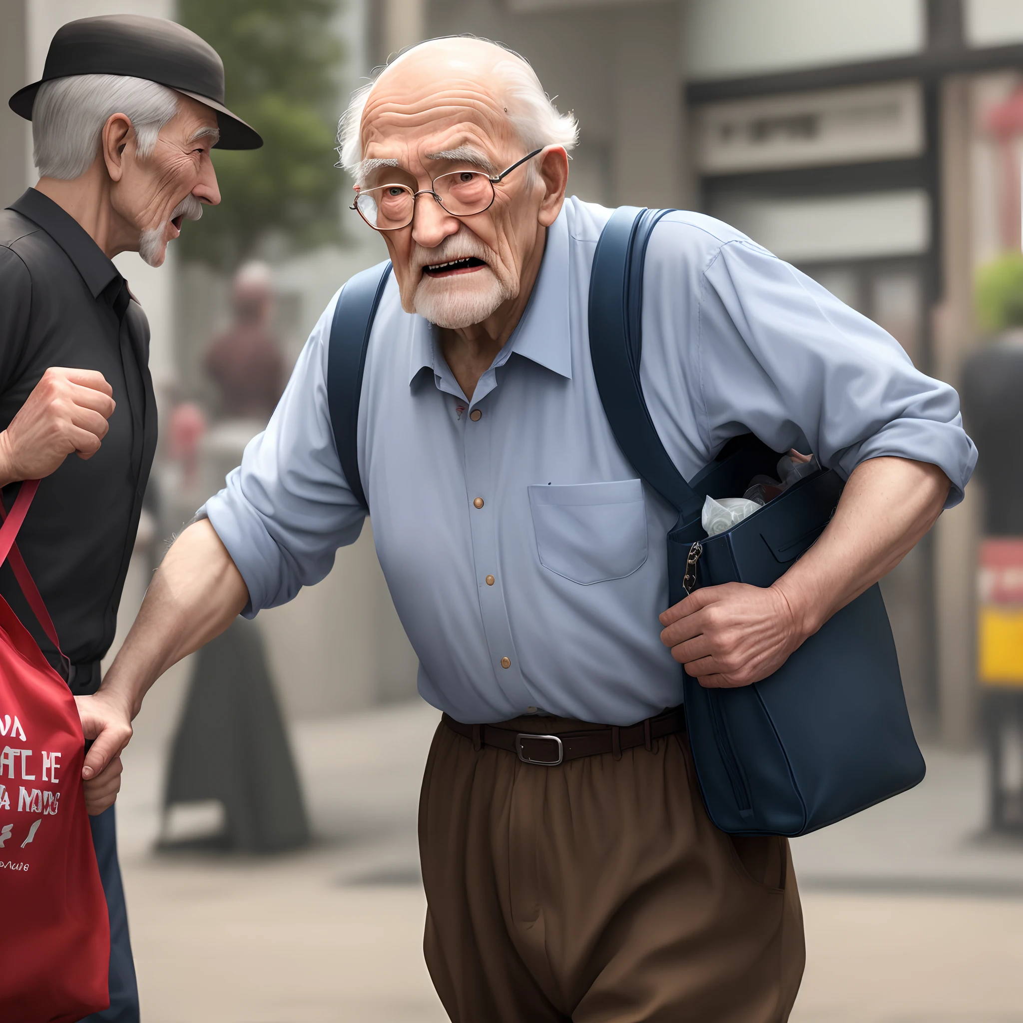 An old man who attacks with a bag