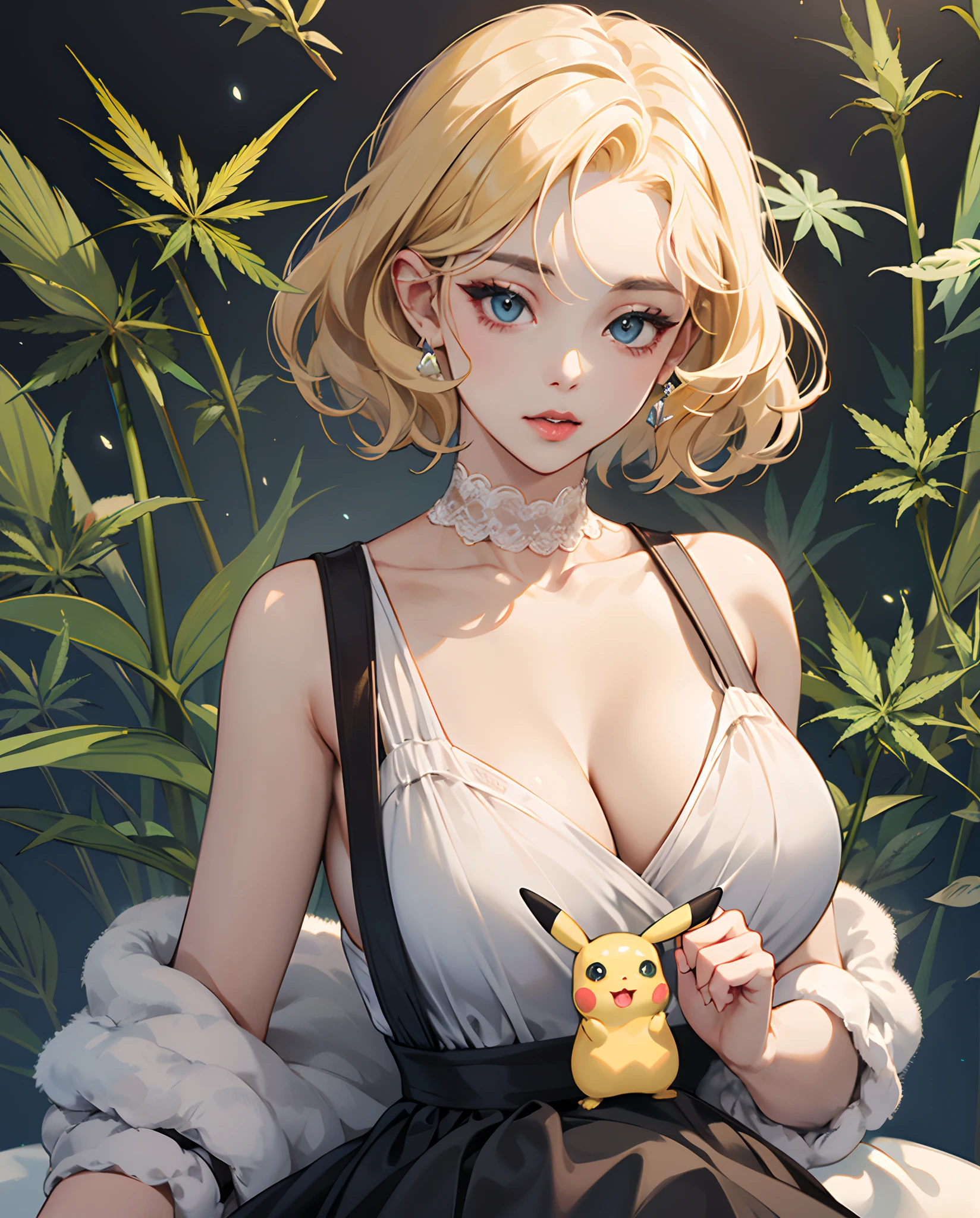 Marijuana Background、HEMP Mark、liquid&Vape、Pikachu illustrated clothing、Girls have big breasts、light skinned、glamor、Marilyn Monroe、Suck marijuana、Girl in the middle、Blonde hair、blue eyess