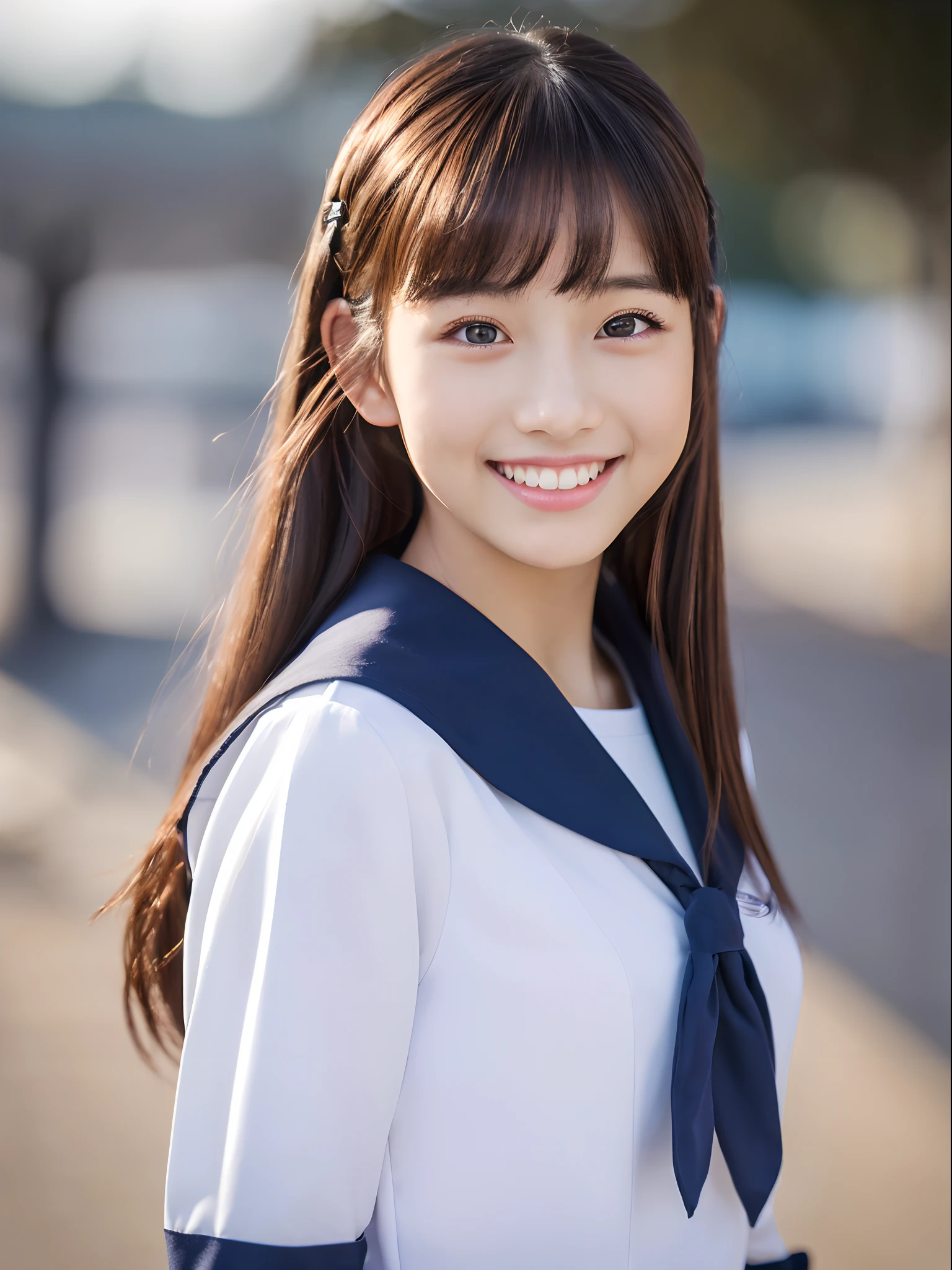 master piece,8k,(master piece,photorealistic:1.5),(master piece,ultra high resolution:1.5),(master piece,best quality,ultra detailed:1.5),
beautiful girl,full body,light smile,sailor uniform,school,