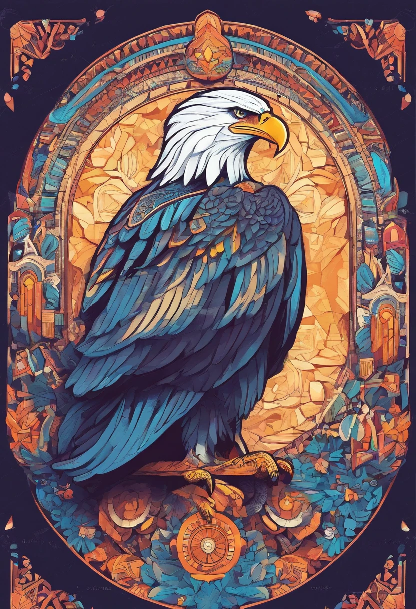 vibrant color drawing of a simple cute eagle, based mandala