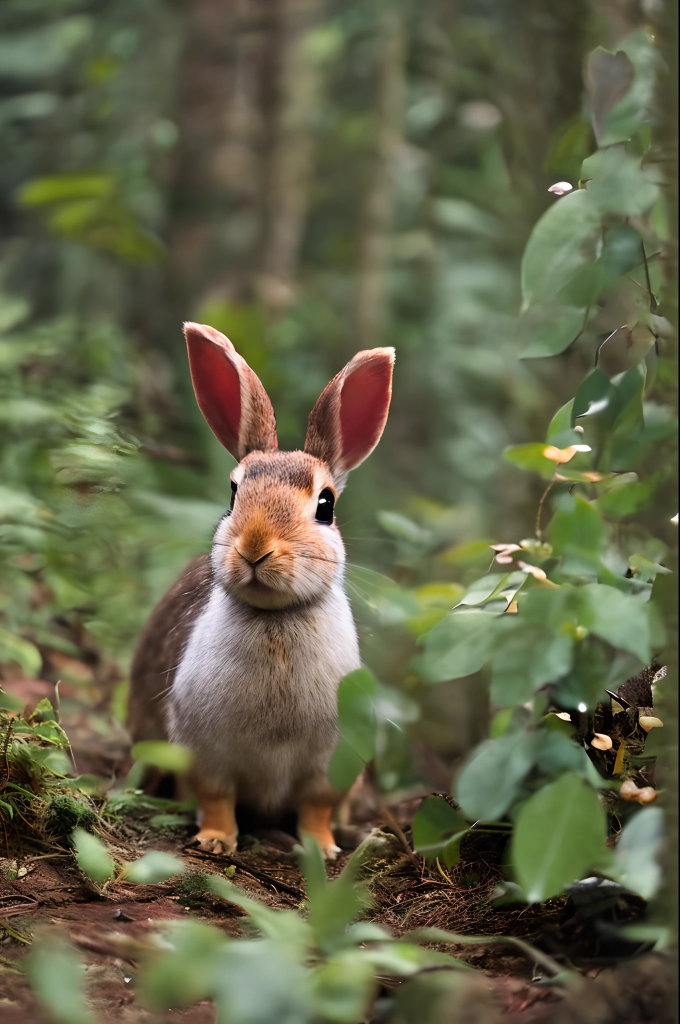 In the dense forest，There is a cute rabbit who is carefully looking at the map in his hand，Get ready to hike through this mysterious environment。

This rabbit is petite，The hair is soft and fluffy。Its fur is light gray or white，With slight brown spots，Shows a feeling of purity and warmth。Its big eyes are bright and smart，Reveals curiosity and alertness。

The rabbit wears a simple but cute vest，The colors are in harmony with the surrounding nature。It also has a small backpack strapped to it，It was filled with essentials，Such as food、water and some tools for exploration。

Rabbit ears stand up，Every now and then it turns and flutters，Capture all sorts of subtle sounds in the forest。Its small front paws hold a map，Observe intently every sign and direction indication，to make sure you can safely traverse this uncharted territory。

The sunlight in the forest shines through the gaps in the leaves，Creates dappled light and shadow on rabbits。It stood in an open field，It is surrounded by tall trees and flowery meadows，It reflects the harmony between the cuteness of the rabbit and nature。

Although the rabbit faces unknown challenges and adventures，But it shows bravery and determination。No matter what difficulties or obstacles lie ahead，They are willing to work hard and stick to the entire hike，Discover the mysteries and beauty of the forest。

With its courage and curiosity, this adorable rabbit demonstrates a love for the natural world and a spirit of exploration，It's as if you've become one of the happiest adventurers in the forest。