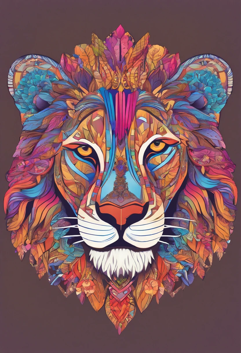 (vibrant colors,LION:1.1,LION MANDALA),(detailed mandala design),(symmetry),(intricate patterns),(geometric shapes),(bold lines),(bright colors),(religious symbol),(spiritual theme)
