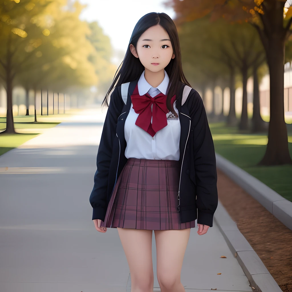 A girl wears a skirt on campus