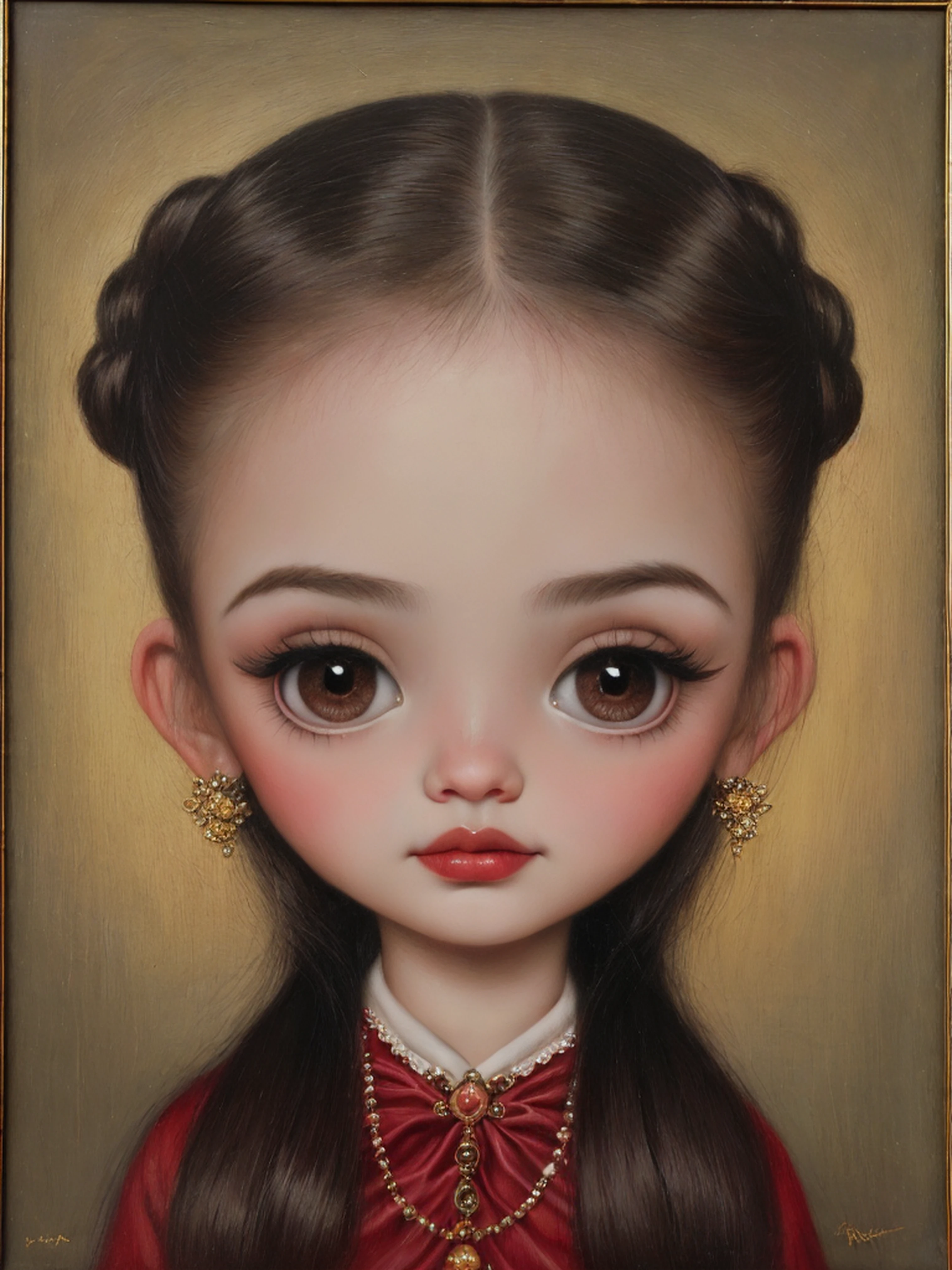 pintura de una mujer fea con una sola ceja, estilo Mark Ryden