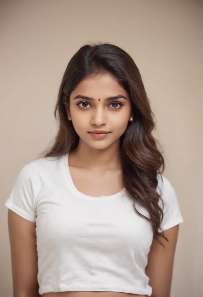 Indian girl in abs in printed white t shirt wear jeans 15 years old beautiful