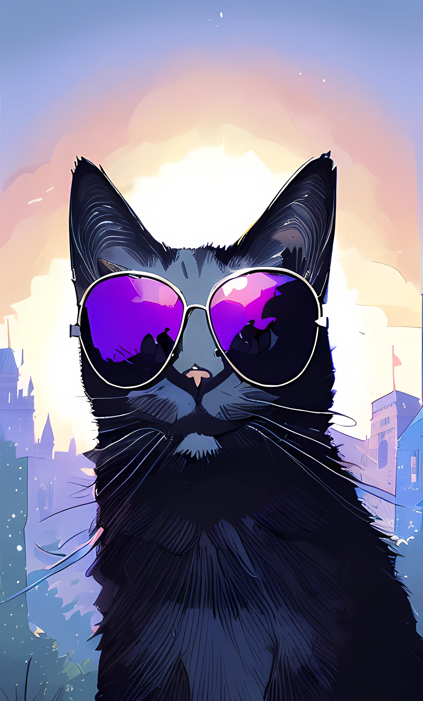 Cat wearing a sunglasses, castle,