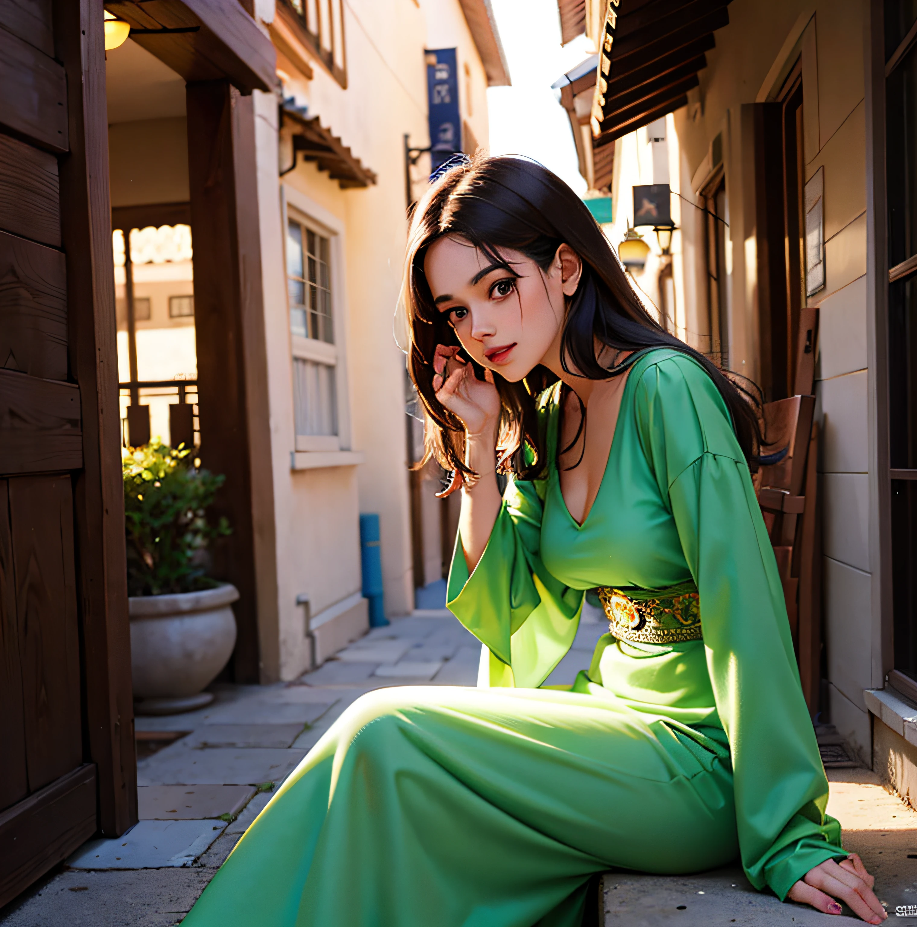 Hay una mujer que posa para una foto con un vestido verde, 18 years old, 2 2 years old, 1 6 years, 2 3 years old, ayahausca, 21-year-old, Imagen de perfil, imagen de muy muy muy baja calidad, around 1 9 years old, 2 4 years old, alanis guillen, Foto de perfil