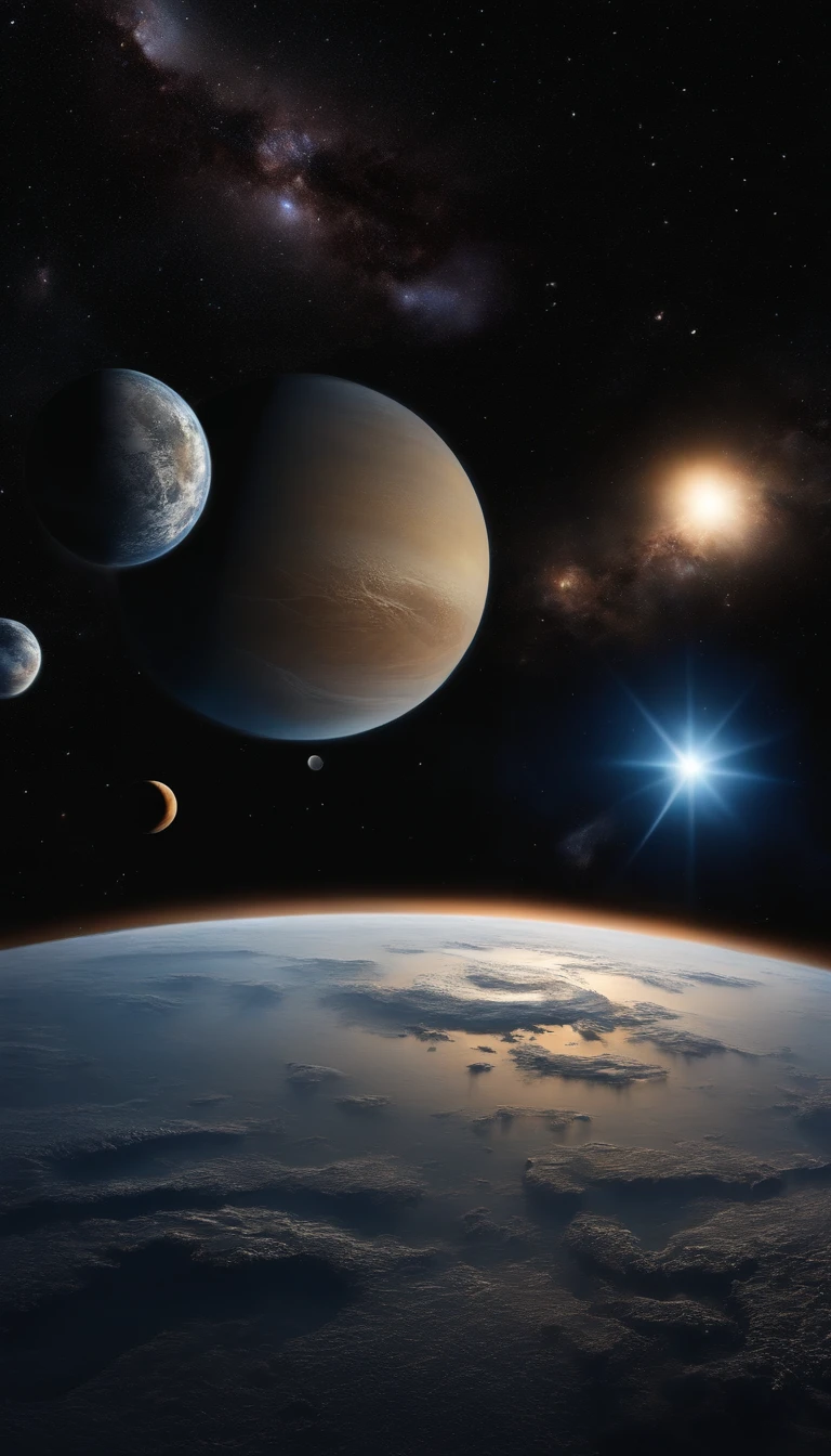 Best quality, Master parts, 超高分辨率, (Realistic photography:1.4), ultra-realistic realism, Similar to a dream,fusionart, Outer space near the solar system, darkly