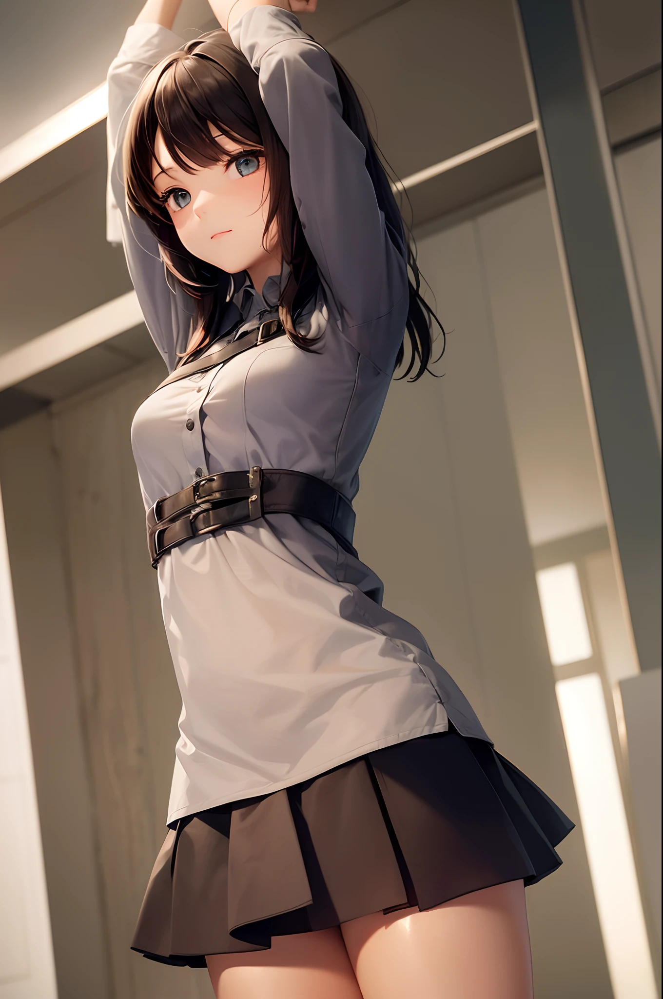 A girl raises her hands