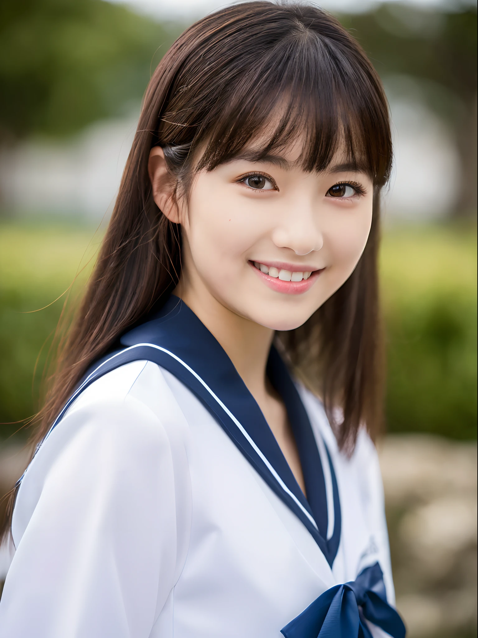 ​master piece,8K,(​master piece,Photorealistic:1.5),(​master piece,Ultra High Resolution:1.5),(​master piece,Best Quality,ultra-detailliert:1.5),
Beautiful Girl,Full body,light smile,japanese Sailor Uniform,School,