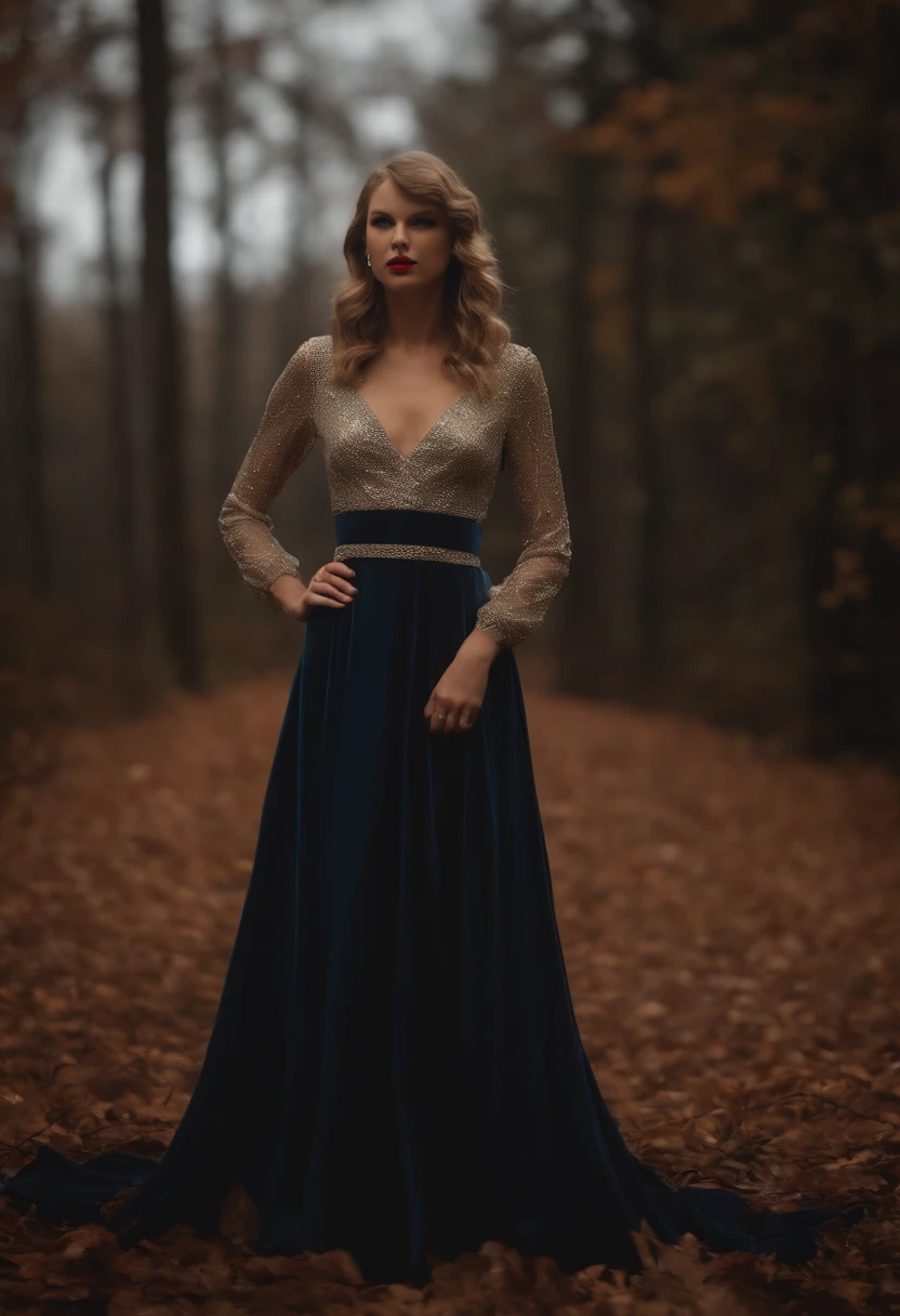 Cantora Taylor Swift, no haloween, ultrarrealista HD fotorrealista altamente renderizado.
