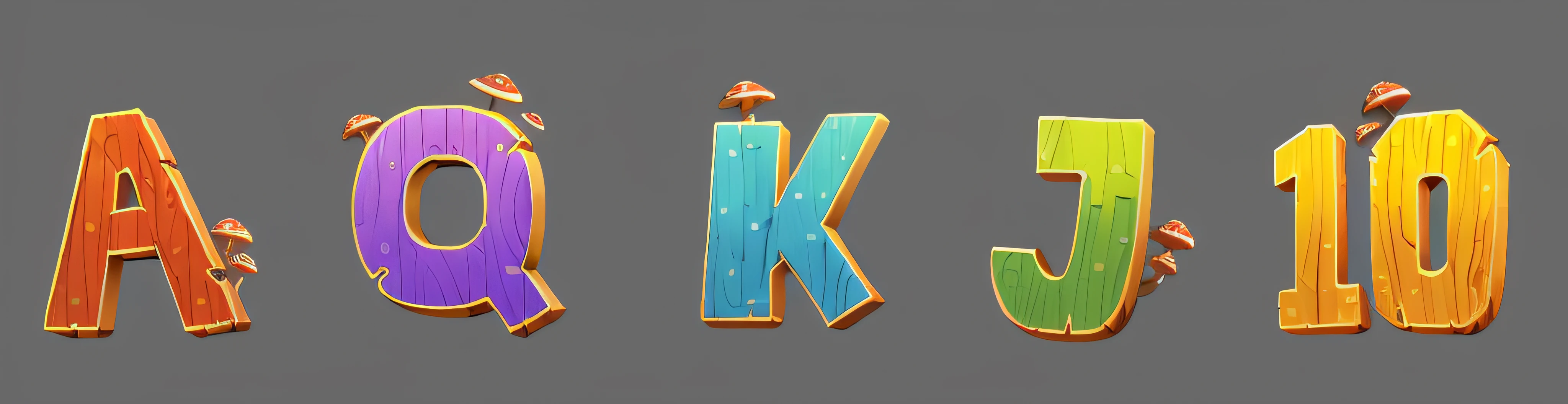 Lettering on the swatch,There are mushrooms growing on it,3D letters,Wood plank texture,