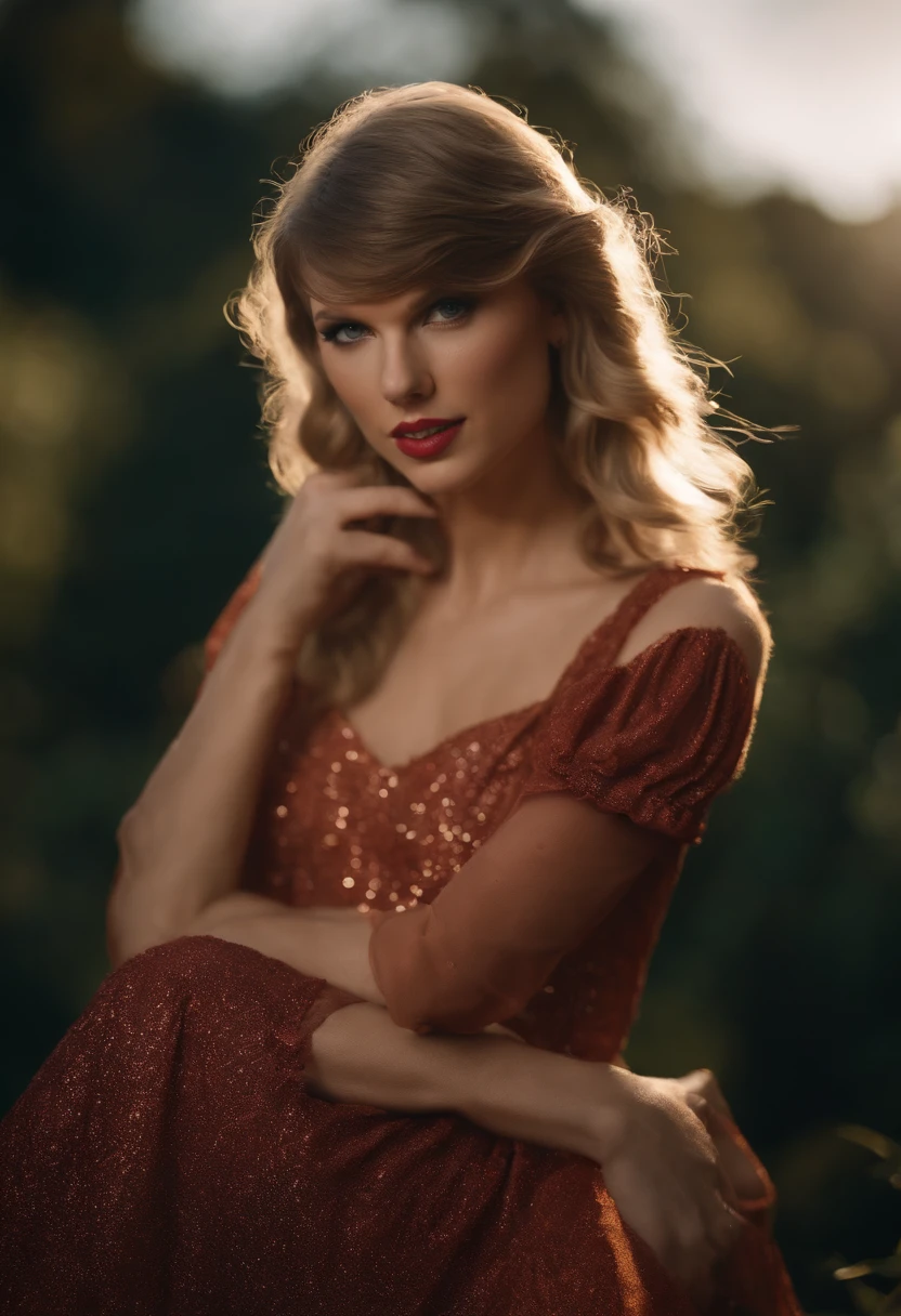 Taylor swift on a lake surrounded by wysterias