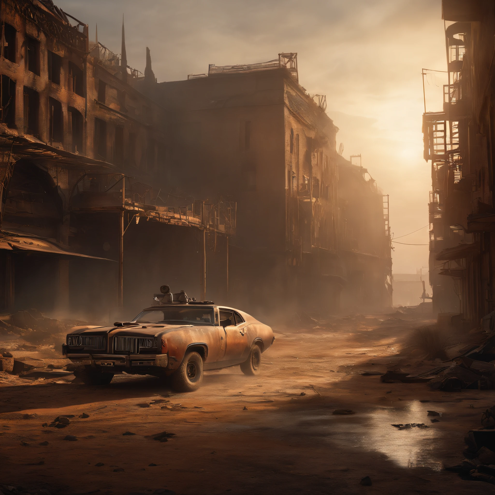 "((post apocalyptic world, gritty atmosphere, Dystopian landscape)) madmax"