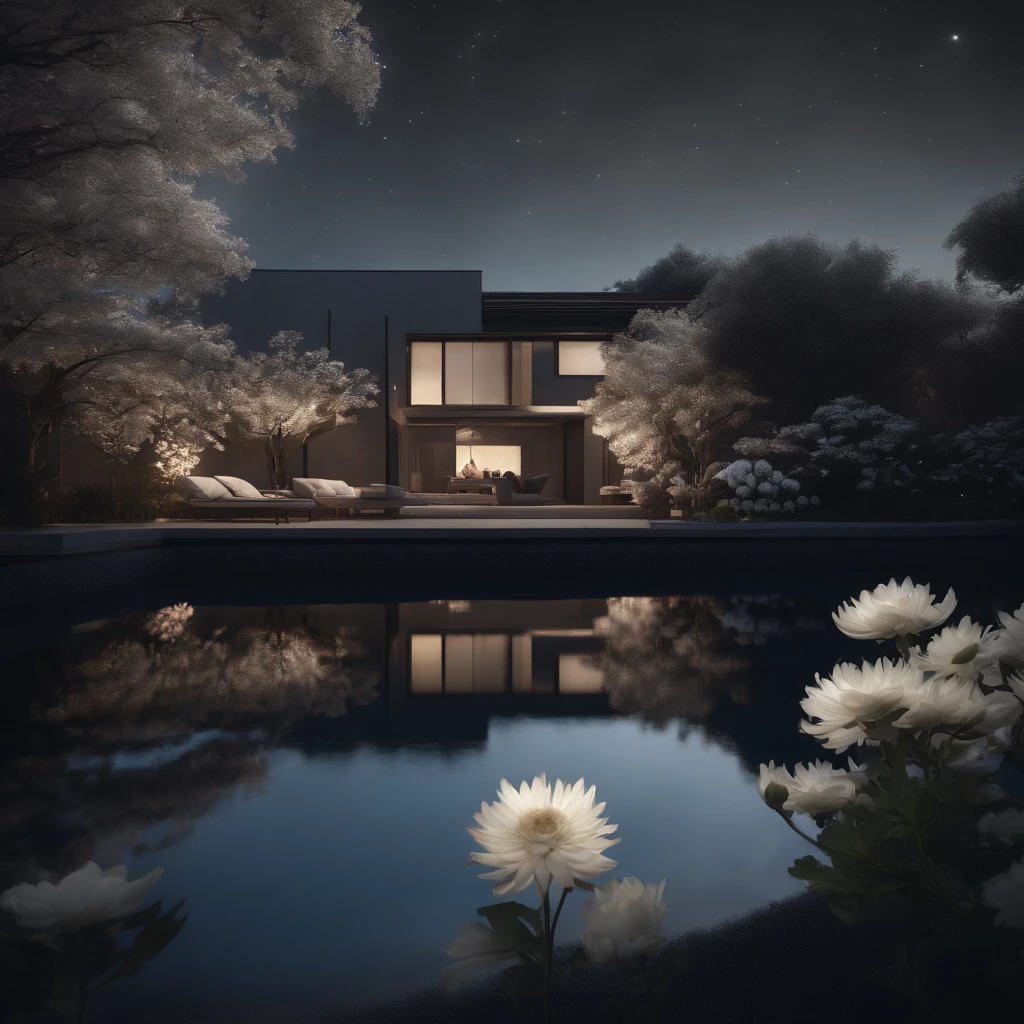 8k, ultra-fine, wide-angle lens expression, (night sky:1.5),(masterpiece), (best quality, high quality:1.4),{Photorealistic},Realistic,Hyper Realistic,perfect anatomy,ultra detailed,perfect design,ultra detailed structures,no humans,nostalgia,night sky, garden, water, Japanese chrysanthemums blooming, magical, soothing the fatigue of the day,droneview,
EasyNegative,negative_hand-neg, (worst quality, low quality,humans,,bad hands, watermark, username:1.2,monochrome,grayscale, poorly eyes,)