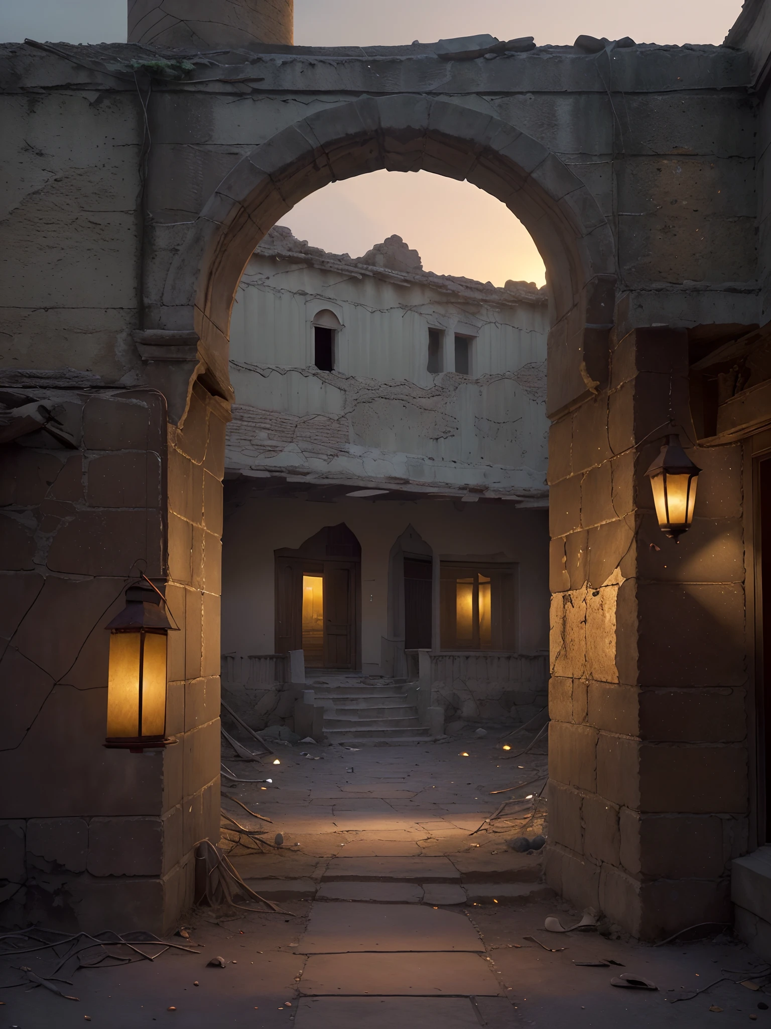 This prompt is about an old deserted city at sunset. Here is the prompt:
"deserted city at sunset,architecture:ancient ruins,dusty streets,empty buildings,crumbling walls,lonely atmosphere,quiet abandoned town,hauntingly beautiful,lost in time,sun rays fading away,soft warm golden light,gentle shadows,tranquil ethereal setting,majestic ancient structures,weathered stone facades,historical mystery,slowly vanishing into the darkness,ghost-like stillness,whisper of the past,peaceful solitude,inspiring and melancholic,beautifully haunting painting,highres masterpiece:1.2,ultra-detailed,photorealistic:1.37,vivid colors,romantic twilight,subtle hues of orange and purple,dreamlike ambiance,magical and nostalgic,sublime serenity,softly glowing lanterns,calm and peaceful vibe"
Please remember not to include any explanations and there is no need to explain the meaning of the prompt.