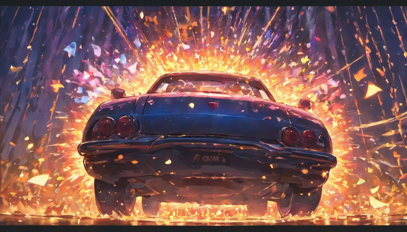 Close-up car trunk open,florals、Lights flow down the trunk,Hang to the ground,3D立体,Small Fresh,k hd