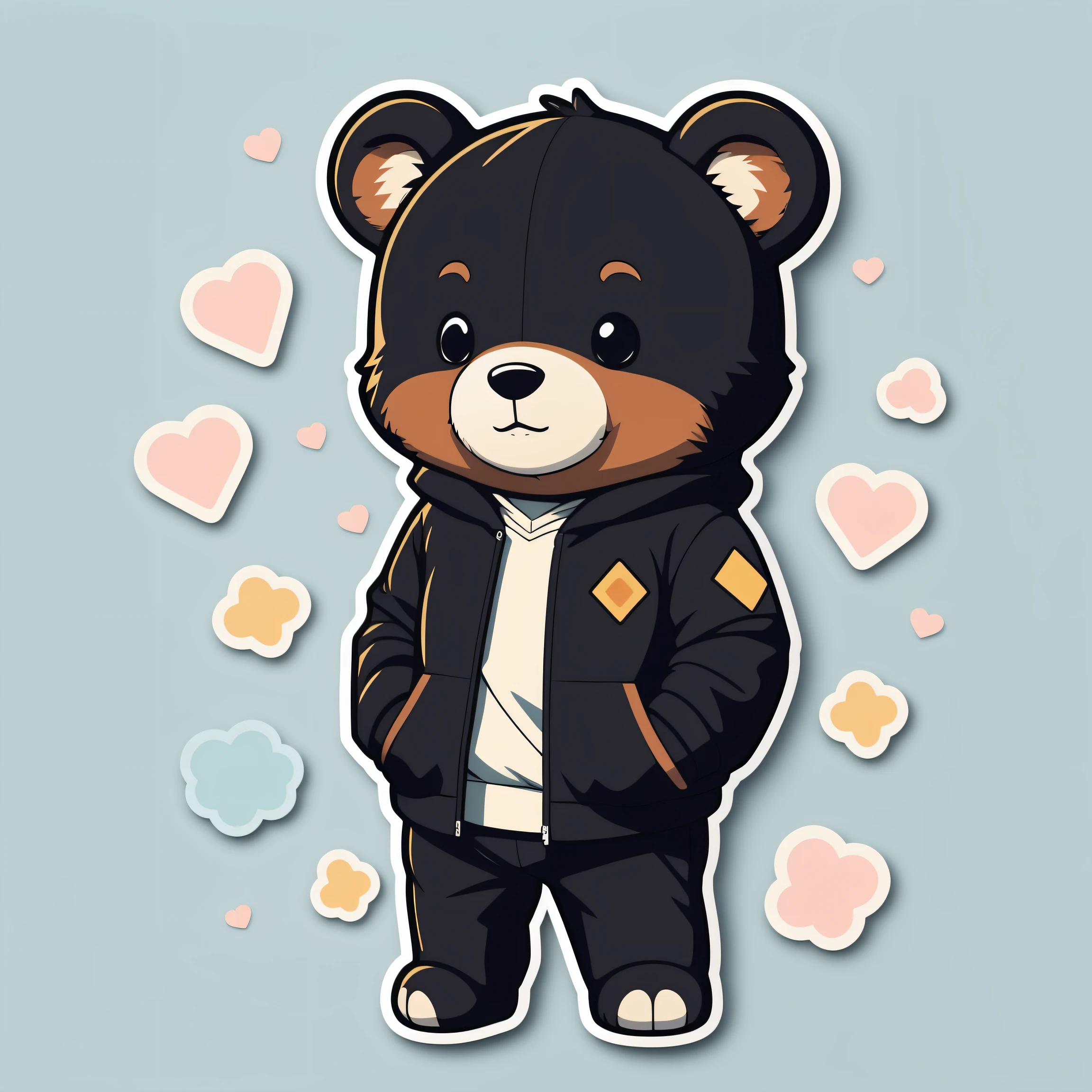 Sticker style, Anime style, tchibi, 1 bear, Cute bear avatar, Geometric pattern background