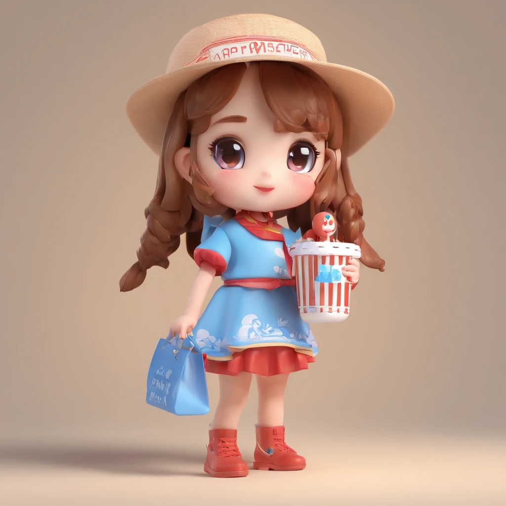 Q version of the super cute girl IP pop mart, Bright eyes,Carry a tea-shaped bag,Brown antlers, a blind box toy, Glossy and delicate,Clean background, 3D rendering of,adolable