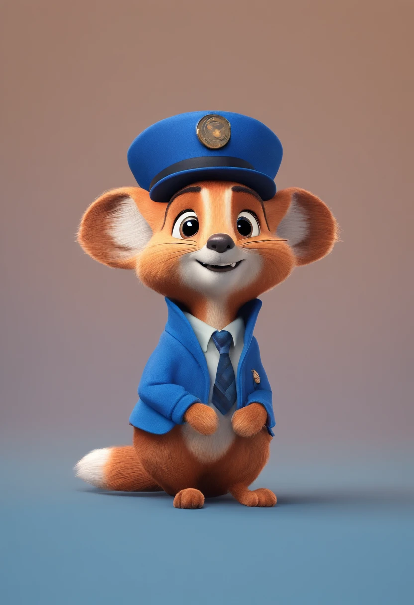 Calango wearing a blue hat and blue coat, pelo branco e cinzento, estilo zootopia