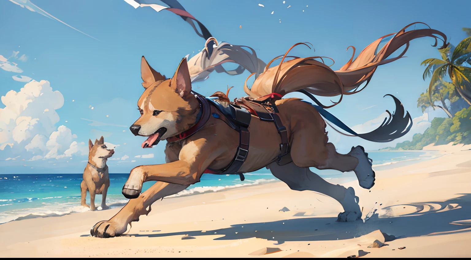 highly detailed humanoid male dog warrior in deserted island, high definition, ultra detailed