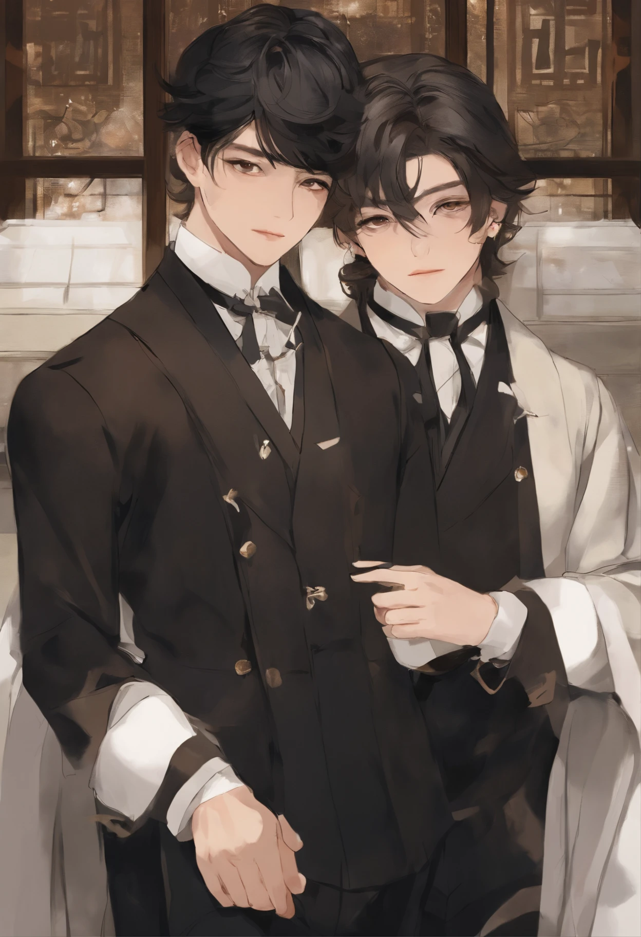 Ryomen Sukuna et gojo satoru ensemble entrain de fumer en costume
