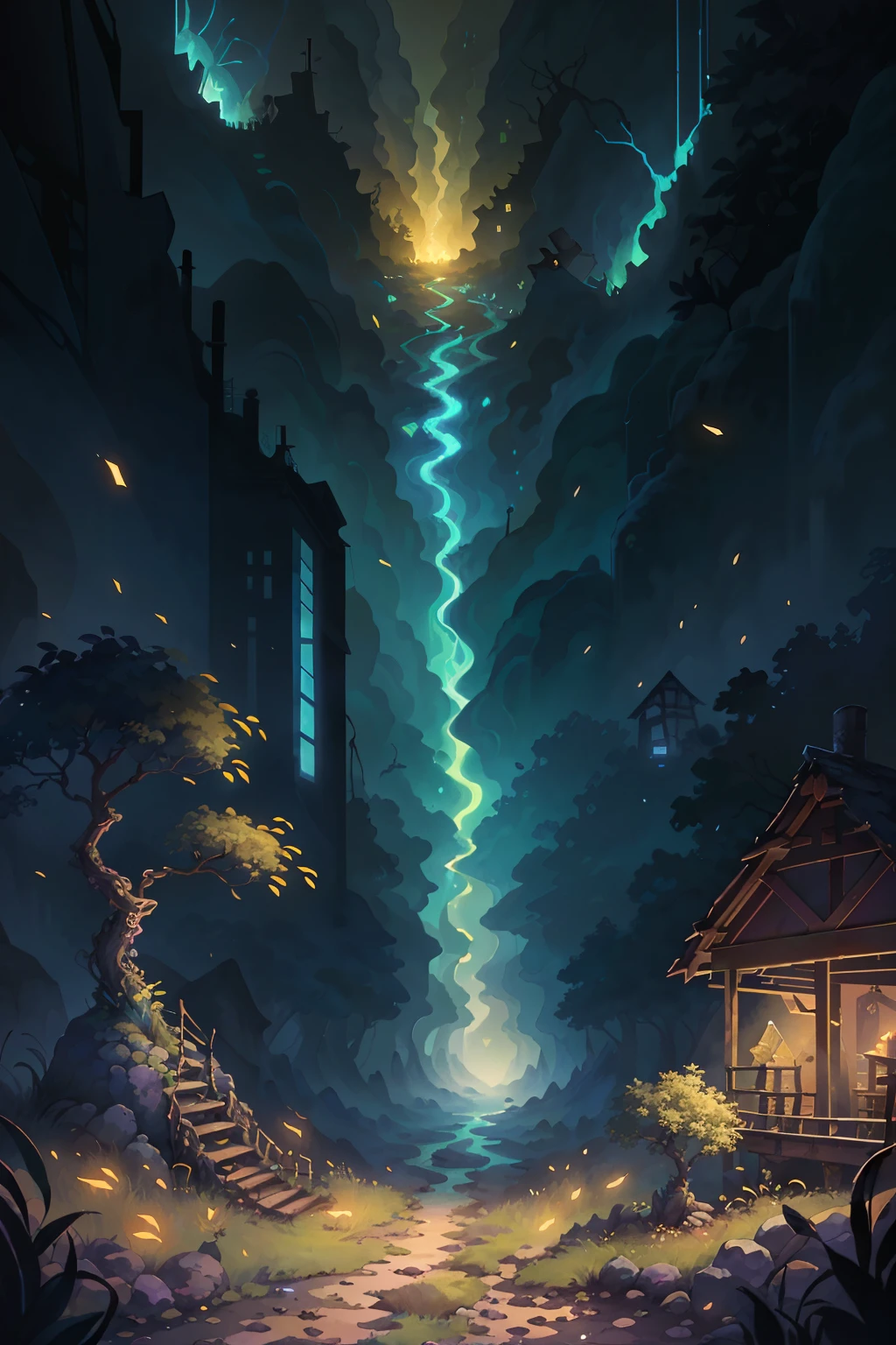 Original,(illustratio:1.1),(best qualtiy),(tmasterpiece:1.1),(the Extremely Detailed CG Unity 8K Wallpapers),(a color:1.2),dead tree,nigth,Letter bees,scenecy,rios|Wagas,glowworm