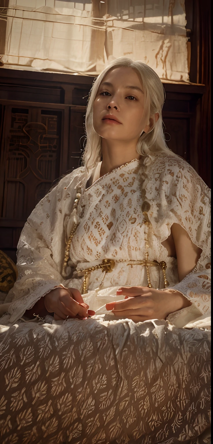 (Masterpiece),Hangzhou,Cool temperament,Cold and glamorous,long white hair,A girl in a red cotton and linen robe in the monastery,baggy,Meditation posture,Prayer beads,Taoist robes,Lazy,Simple and elegant,(Fabric texture),Mori Department,Textured,mechanism,(flax),
INFO