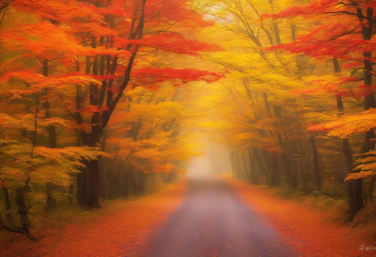 View of the maple trail in late autumn, Yellow Forest, Late autumn autumn forest, Yellow illumination fog, In a yellow dream, really beautiful forest, Beautiful forest, Beautiful hazy wood,Yellow - the hue of the mist, breath-taking beautiful trees, breath - taking beautiful trees, yellow mist, beautiful forests and trees, Vivid but dull yellow, Yellow tree