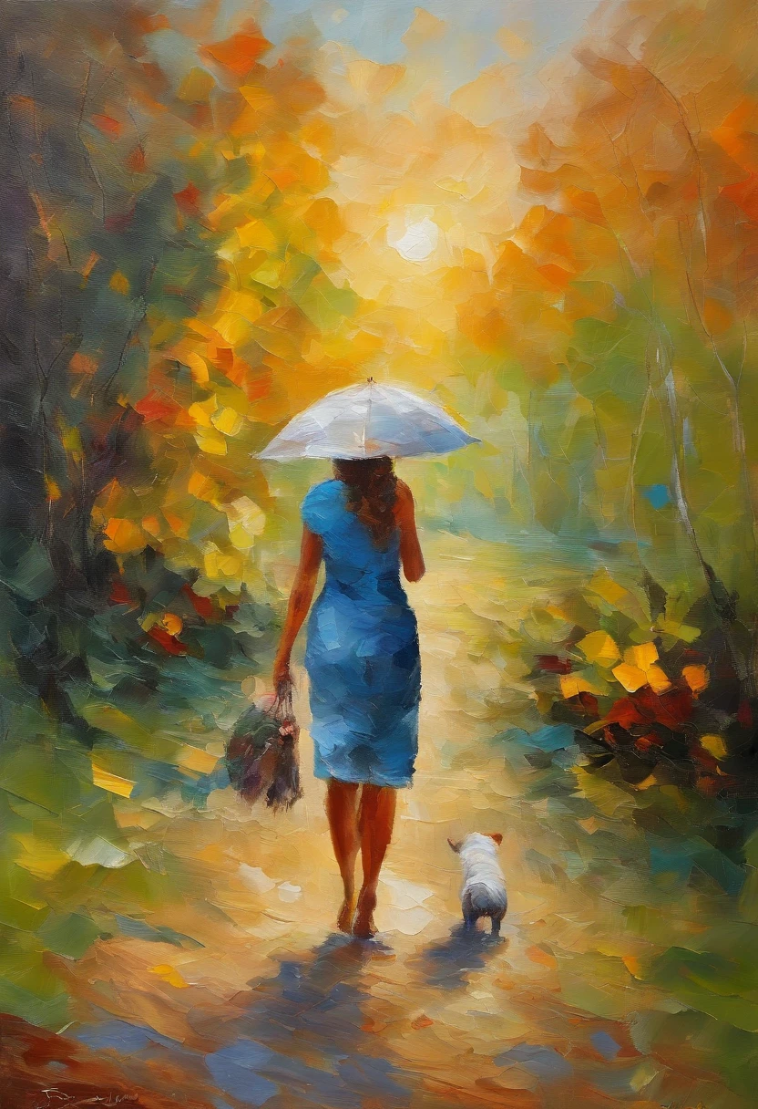 obra maestra、highest qualityr、Morning、paseo。cachorro、1chica en、Chica de las nubes、flotando en el cielo、Un primer plano、con luz brillante、felicidad、Cool sun in the morning、(chispa:0.7) 、paseo、Paisajes