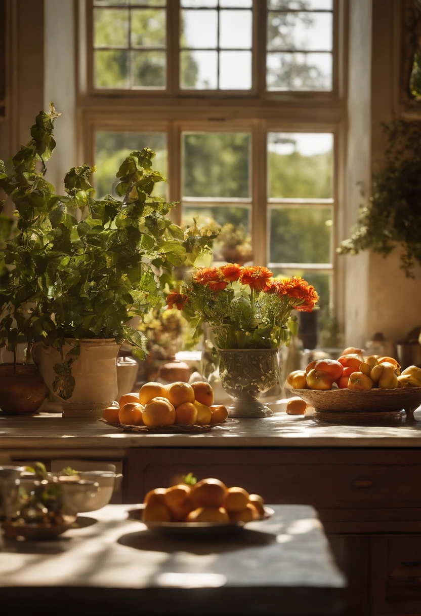 Close-up of a table,There is a vase of flowers on it, delightful surroundings, With French garden, Transparent,high key,house kitchen on a sunny day, Inside the French village, author:Wise, bright window lit kitchen, Architectural Digest, Home and Garden Magazine, Residence and garden, Architectural Digest Photos, summer morning light, with flowers and plants, Vignette digital sketch, dripping paint. Perfect color grading. Carel Appel and Jeremy Mann's influence, Many dramatic and threatening scenes, ultra - detailed, Beautiful, insanely details, Intricate details, editorial photography, shot with a 50mm lens, depth of fields, Tilt Blur, Shutter speed 1/1000, f/22. Lightmaps, Super bright
INFO