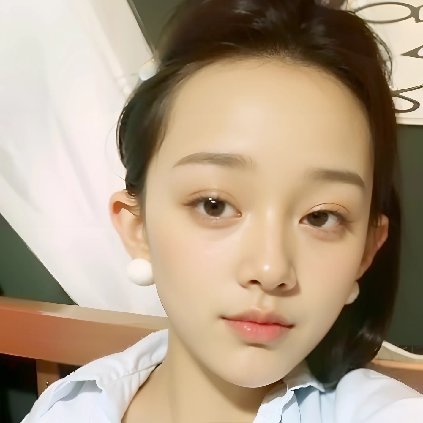 a close up of a girl person with a cell phone in their hand, 1 7 - year - old boy thin face, ruan cute vtuber, with accurate face, girl thin face, she has an elongated head shape, ugly appearance, real ungine, face morph, girl has short black hair, 1 , with round face, HD, 4k, big piercing