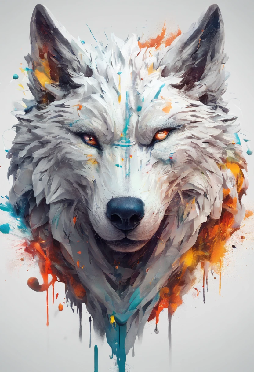 Splash art, a wolf head, ((white background)), piercing eyes, epic Instagram, artstation, splash style of colorful paint, contour, hyperdetailed intricately detailed , unreal engine, fantastical, intricate detail, splash screen, complementary colors, fantasy concept art, 8k resolution, deviantart masterpiece, oil painting, heavy strokes, paint dripping, splash arts