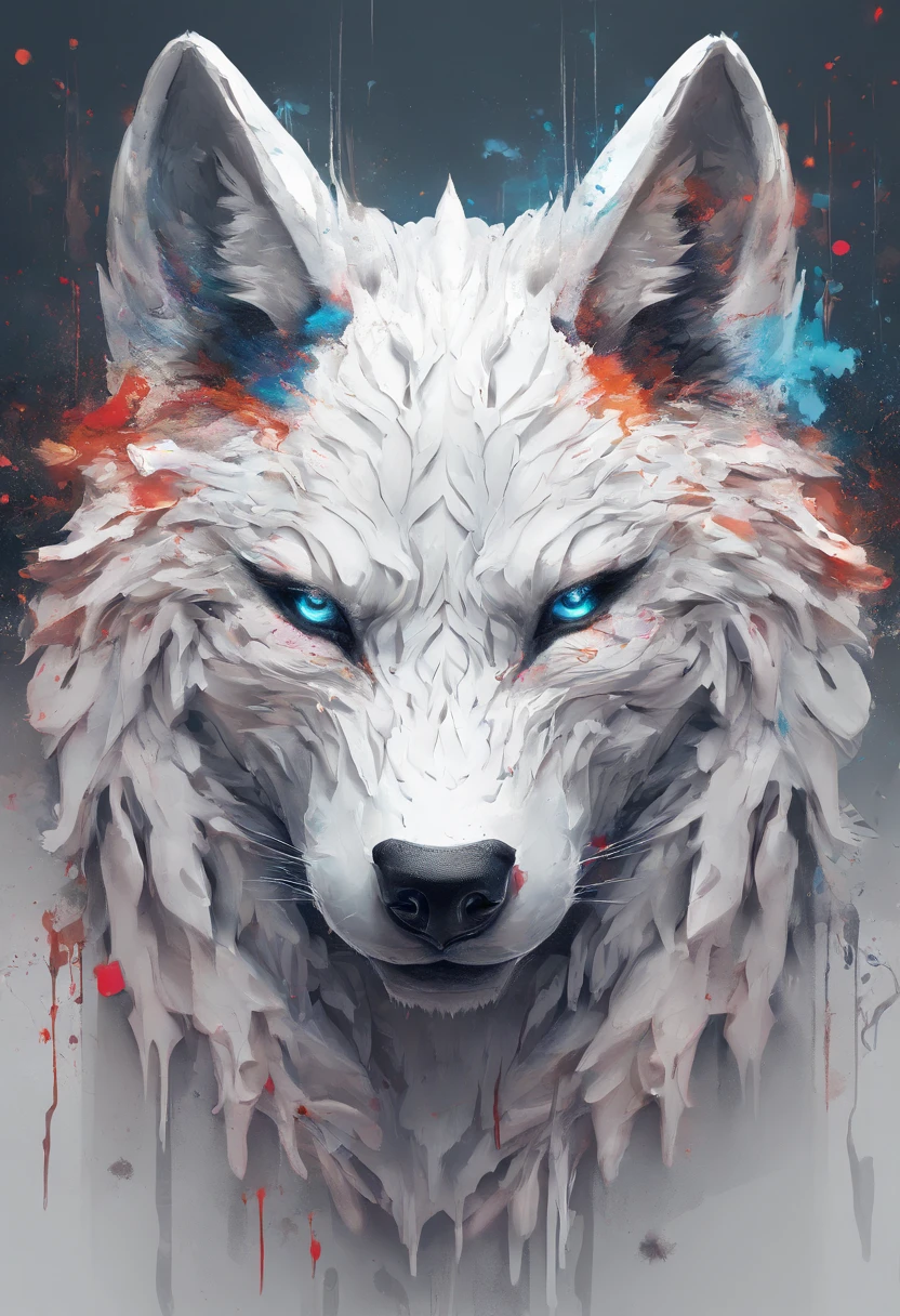 Splash art, a wolf head, ((white background)), piercing eyes, epic Instagram, artstation, splash style of colorful paint, contour, hyperdetailed intricately detailed , unreal engine, fantastical, intricate detail, splash screen, complementary colors, fantasy concept art, 8k resolution, deviantart masterpiece, oil painting, heavy strokes, paint dripping, splash arts