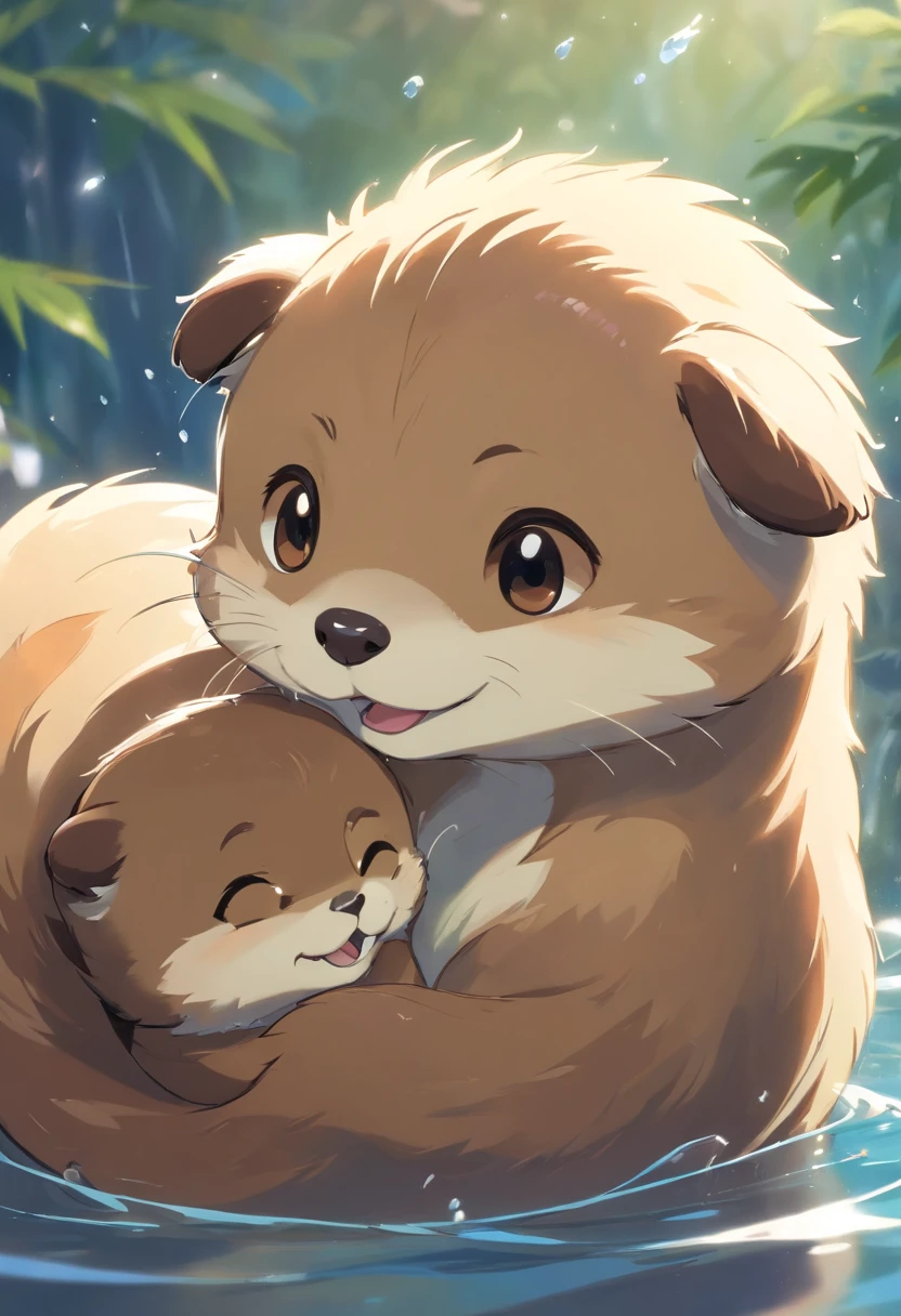 Small, fluffy otters, Perfect for a comfortable cuddle. Its fur is soft,pale brown, There are white spots that resemble raindrops,. His eyes are big,Very expressive, Bright brown,Exudes curiosity and joy. Tito's ears are medium in size、Stand up straight when excited. His nose was dark and wet, His tongue always seems lovingly ready to lick. Their legs are small but agile, Great for running and playing. Tito's tail was short, Shake passionately when you're happy, Looks like a joyous little flag.