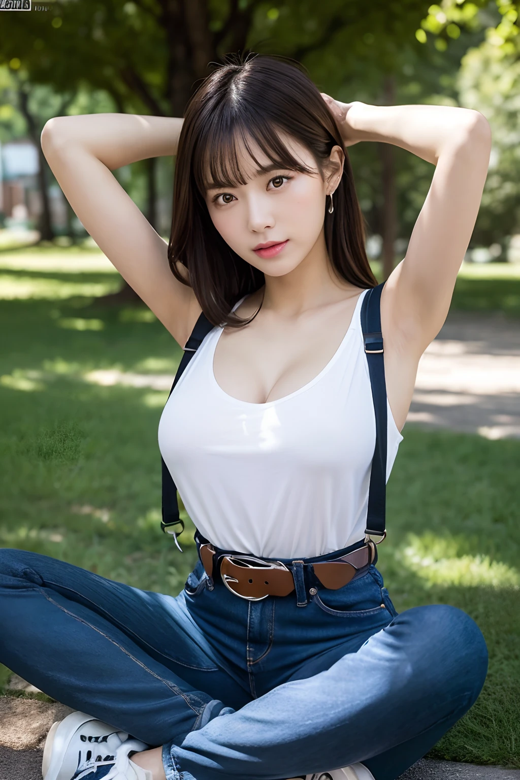 masterpiece、top-quality、The ultra -The high-definition、、colourfull、flat-colors、depth of fields、lens flare 1 girl、、A dark-haired、watching at viewers Black Cutter Shirt a belt black suspenders Social OL ample bosom JINS jeans Face sitting
Waiting to start Armpit sweat perspiring Side of both hands huge-breasted Interparial