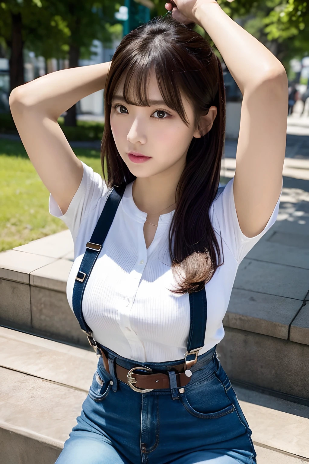masterpiece、top-quality、The ultra -The high-definition、、colourfull、flat-colors、depth of fields、lens flare 1 girl、、A dark-haired、watching at viewers Black Cutter Shirt a belt black suspenders Social OL ample bosom JINS jeans Face sitting
Waiting to start Armpit sweat perspiring Side of both hands huge-breasted Interparial