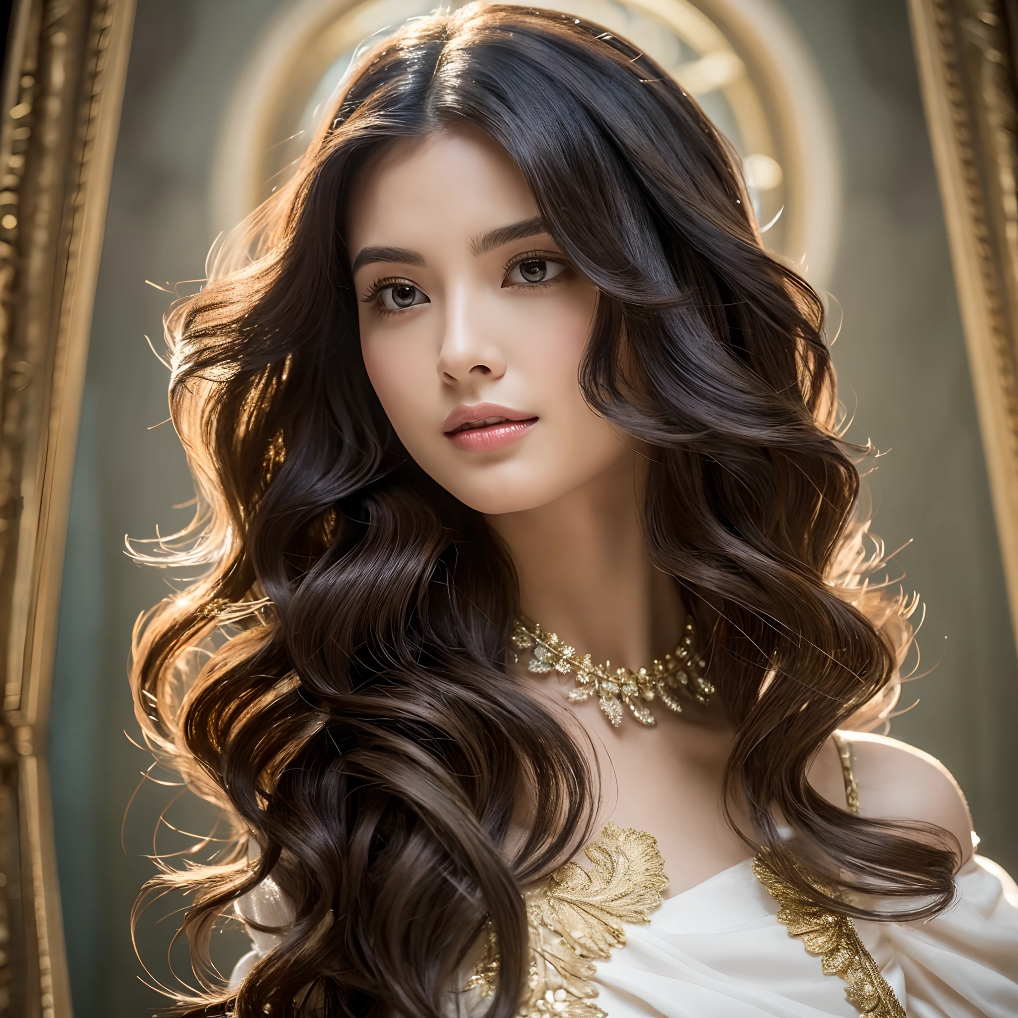 (Best Quality,4K,8K,hight resolution,masutepiece:1.2),Ultra-detailed,(Realistic,Photorealistic,Photorealsitic:1.37),Beautiful wavy black hair,Gracefully falls along her shoulders,Frame her face with gentle grace,Luxurious,Wave-like flow,Elaborate framing,Richness and vibrancy in each strand of hair,Gorgeous shiny hair ornament,Meticulous attention to detail on each strand,Perfectly Cascading Curls,Breathtaking Awesome,Flow Lock,Dark luscious hair,Flowing with elegance,An majestic,Hair stealing scene,Excellent hair texture,Perfect harmony of movement and grace,Pay close attention to the shape and shape of the hair,Impeccable hair precision,Silky smooth texture and natural luster,Exquisite hair highlights that bring out depth and dimension,Striking hair waves with intricate patterns and clarity,Perfectly styled hair,Silky flowing black hair,Elaborate hair styling with attention to detail,Luxurious black hair with a seductive face.