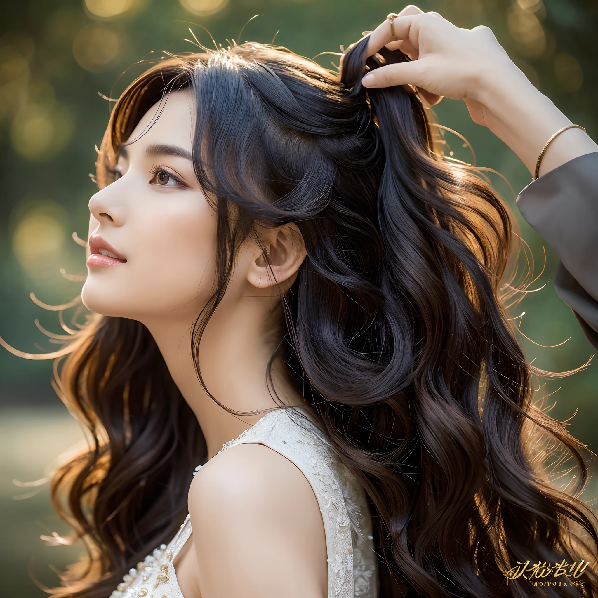 (Best Quality,4K,8K,hight resolution,masutepiece:1.2),Ultra-detailed,(Realistic,Photorealistic,Photorealsitic:1.37),Beautiful wavy black hair,Gracefully falls along her shoulders,Frame her face with gentle grace,Luxurious,Wave-like flow,Elaborate framing,Richness and vibrancy in each strand of hair,Gorgeous shiny hair ornament,Meticulous attention to detail on each strand,Perfectly Cascading Curls,Breathtaking Awesome,Flow Lock,Dark luscious hair,Flowing with elegance,An majestic,Hair stealing scene,Excellent hair texture,Perfect harmony of movement and grace,Pay close attention to the shape and shape of the hair,Impeccable hair precision,Silky smooth texture and natural luster,Exquisite hair highlights that bring out depth and dimension,Striking hair waves with intricate patterns and clarity,Perfectly styled hair,Silky flowing black hair,Elaborate hair styling with attention to detail,Luxurious black hair with a seductive face.