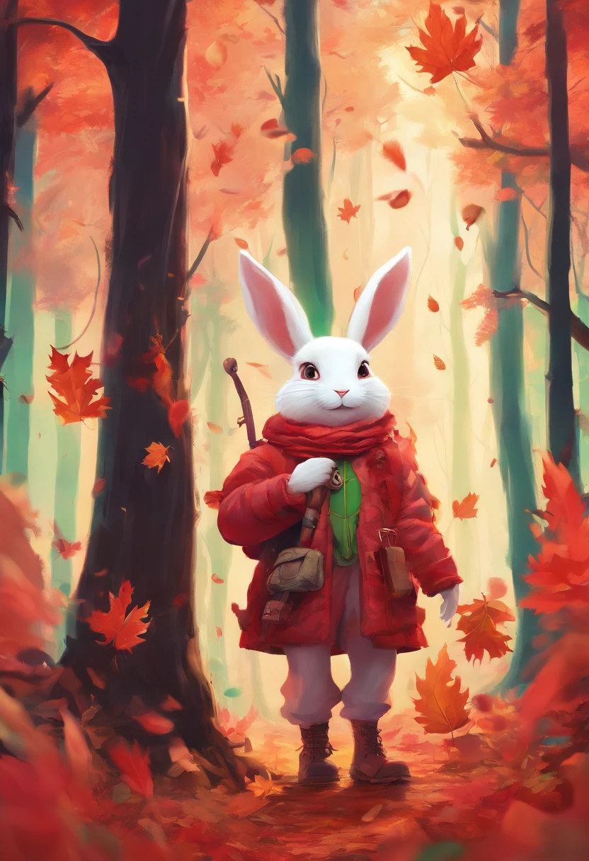 (A photo of an adventurous little white rabbit sister standing on a path of autumn leaves), anthropomorphic turtle,full bodyesbian,Rear view,hairy, Clear and beautiful face, Big green bright eyes, Binoculars hanging from her chest, Sister Bunny wears a green fashion adventure suit, Red hiking boots on his feet, , cute ears, Red and green camping hats, fashionable sunglasses, Carry a green shoulder bag with you, trowels, camping equipment, A compass associated with many adventure tools, Curious to explore expressions, Cartoon, 4D, Fox,Cartoony, Background: Autumn Leaf Forest Trail Red Forest, autumn forest, red illuminating fog, In a red dream, really beautiful forest, Beautiful forest, Beautiful hazy wood, Red shade spray, Breathable and beautiful trees, breath-taking beautiful trees, red fog, beautiful forests and trees, Bright but dark red, red trees,
a 3D render,concept art of character,Photography,Clear facial features,A beautiful painting by Alphonse Mucha,Pixar style,Cartoon style,beatrix potter (beatrix potter) 's illustration,Furuhiko's work,Masterpiece,Matte painting,dreamlike realism,magic realism,Dreamlike,author:Owen Blumenfeld,petra collins,author:natalia drepina,Dreamy atmosphere,Whimsical atmosphere,Ethereal atmosphere,Romantic atmosphere,illusory engine,Quixel Megascans Render,v-ray,UE5,High detail,hyper qualit,high resolution,trending on artstationh,8K16K,hyper photorealism,Faraway view, (degrees of freedom),cinema shot,Beautiful lighting, --AR 9:16 --style raw --uplight