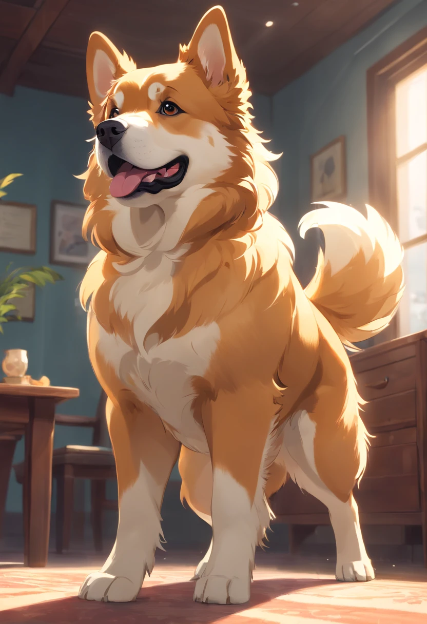 "Generate ultra-high-definition images of chic Tibetan mastiffs, Classic dog pose. Use advanced macro photography techniques、Highlight the intricate details of your dog's fur, Erect ears, Expressive eyes and tongue partially protrude. Place the camera at eye level of the dog, Create an intimate connection between the viewer and the subject of the dog. largeaperture,Achieve a shallow depth of field, Let the dog clearly stand out against a slightly blurred background. Improve lighting、Emphasize the texture and contour of the dog's body, avec un soft, Remove rough shadows、, Cosy atmosphere. Grab the dog in a relaxed position, But balanced, Show your flexibility and elegance. Try to capture moments in natural motion, Stretching, pubic hair beauty, etc., Convey realism. Implement post-processing techniques to improve image clarity, Contrast, and color balance, Protect all aspects, From the intricate pattern of the dog to the intense gaze, Rendered in amazing detail. finally, Convey the gentle beauty and innate elegance of Pembroke rock, Welsh Corgi, Capture fleeting moments,Celebrate the uniqueness of a dog's curiosity and balance."