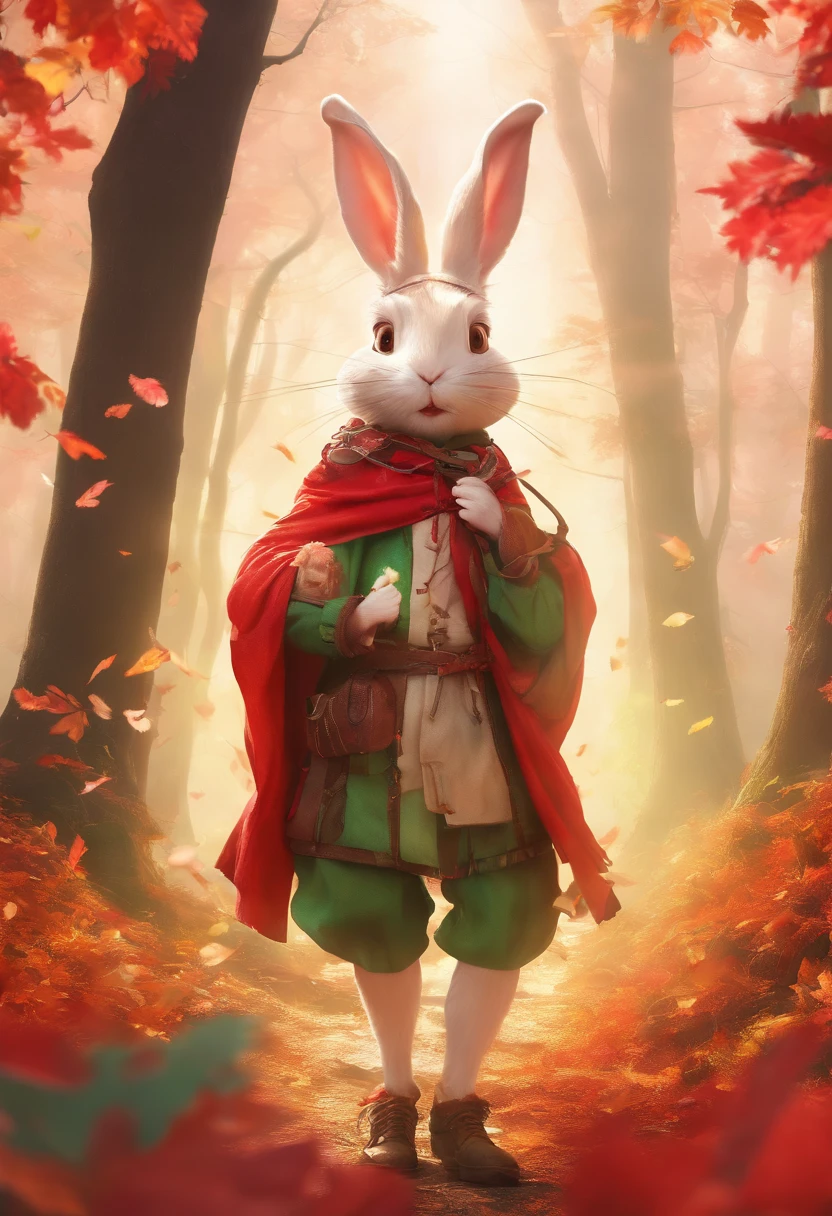(Photograph of an adventurous little white rabbit sister standing on an autumn foliage path), ,full bodyesbian,(Side rear view),hairy, Clear and beautiful face, Big green bright eyes, Binoculars hanging from her chest, Sister Rabbit wears a green fashion adventure suit, Green fashion adventure pants,Red hiking boots on his feet, , cute ears, Red and green camping hats, fashionable sunglasses, Carry a green shoulder bag with you, trowels, camping equipment, A compass associated with many adventure tools,
Curious to explore expressions, Cartoon, 4D, Fox,Cartoony,(Anthropomorphic cartoon characters) ,
Background: Autumn Leaf Forest Trail Red Forest, autumn forest, red illuminating fog, In a red dream, really beautiful forest, Beautiful forest, Beautiful hazy wood, Red shade spray, Breathable and beautiful trees, breath-taking beautiful trees, red fog, beautiful forests and trees, Bright but dark red, red trees,
a 3D render,concept art of character,Photography,Clear facial features,A beautiful painting by Alphonse Mucha,Pixar style,Cartoon style,beatrix potter (beatrix potter) 's illustration,The work of Furuhiko,Masterpiece,Matte painting,dreamlike realism,magic realism,Dreamlike,author:Owen Blumenfeld,petra collins,author:natalia drepina,Dreamy atmosphere,Whimsical atmosphere,Ethereal atmosphere,Romantic atmosphere,illusory engine,Quixel Megascans Render,v-ray,UE5,High detail,hyper qualit,high resolution,trending on artstationh,8K16K,hyper photorealism,Faraway view, (degrees of freedom),cinema shot,Beautiful lighting, --AR 9:16 --style raw --uplight