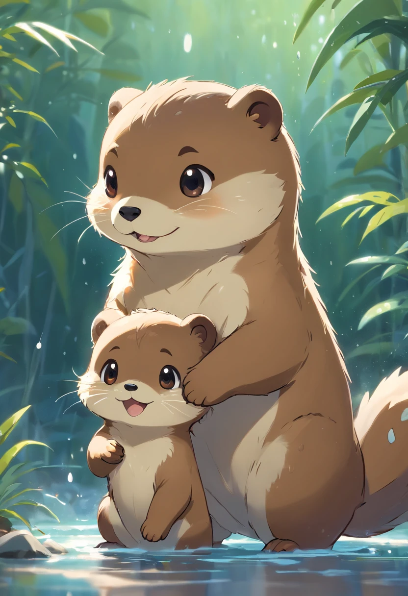 Small, fluffy otters, Perfect for a comfortable cuddle. Its fur is soft，pale brown, There are white spots that resemble raindrops,. His eyes are big，Very expressive, Bright brown，Exudes curiosity and joy. Tito's ears are medium in size、Stand up straight when excited. His nose was dark and wet, His tongue always seems lovingly ready to lick. Their legs are small but agile, Great for running and playing. Tito's tail was short, Shake passionately when you're happy, Looks like a joyous little flag.