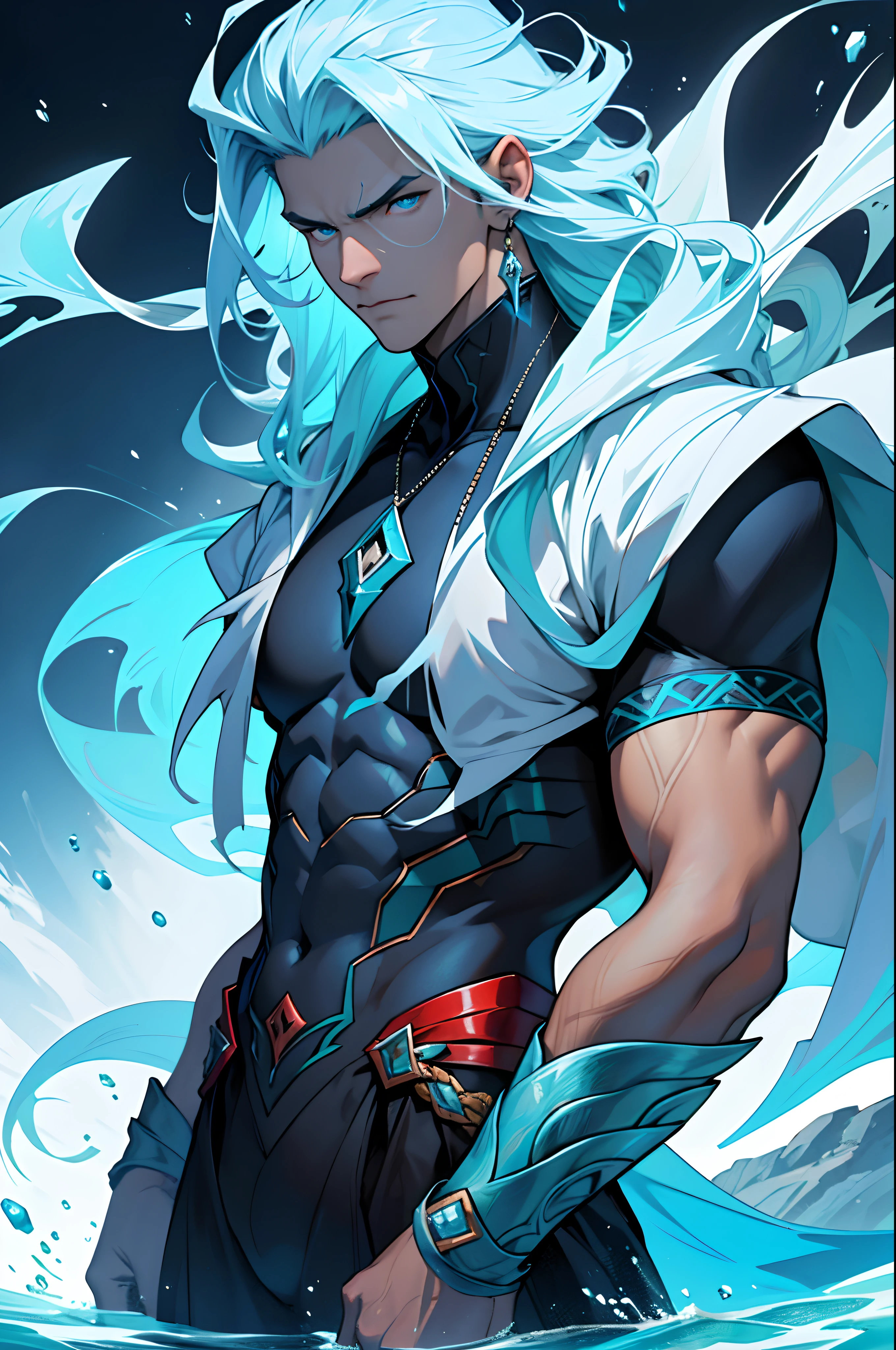 Thalvorn is a stoic and mysterious man, carrying the chill of the deepest abyss in his presence. His eyes hold the enigmas of the ocean's depths, and he embodies the tranquility and power of the icy seas.