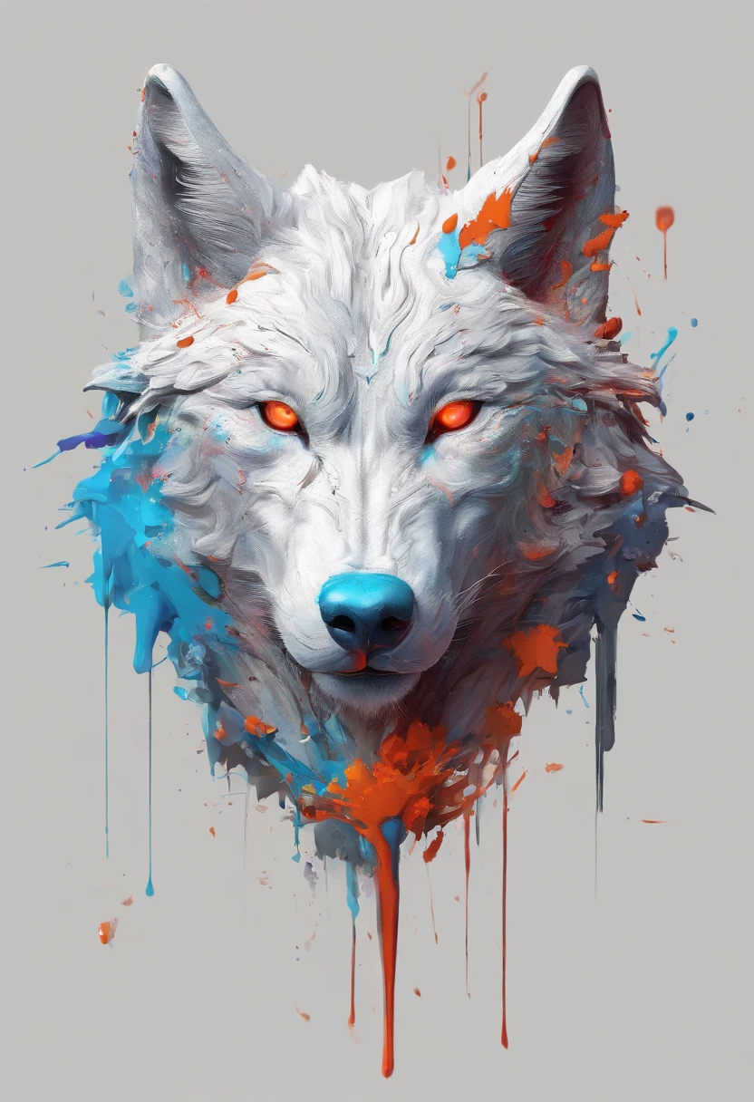 Splash art, a wolf head, ((white background)), piercing eyes, epic Instagram, artstation, splash style of colorful paint, contour, hyperdetailed intricately detailed , unreal engine, fantastical, intricate detail, splash screen, complementary colors, fantasy concept art, 8k resolution, deviantart masterpiece, oil painting, heavy strokes, paint dripping, splash arts