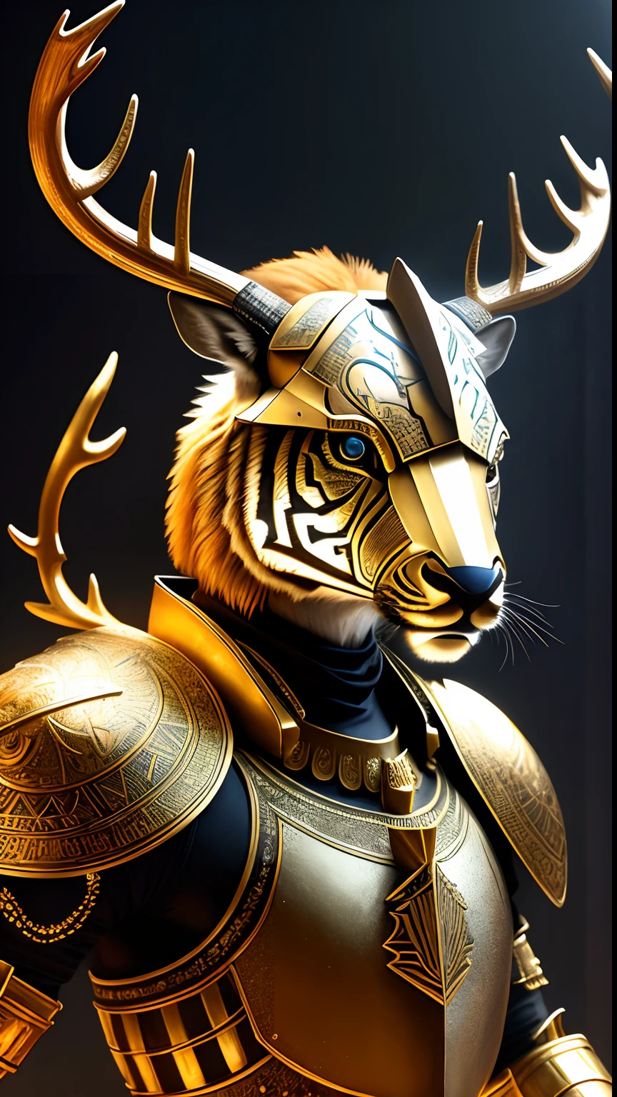 Animalrizz   (( deer )) 10, masterpiece, highres, Absurd,photorealistic portrait, Parley_armature,Egypt,Pyramids, Cute Robot Tiger,In armor ,Wear Parley_armature, Massive futuristic armor, running, move,