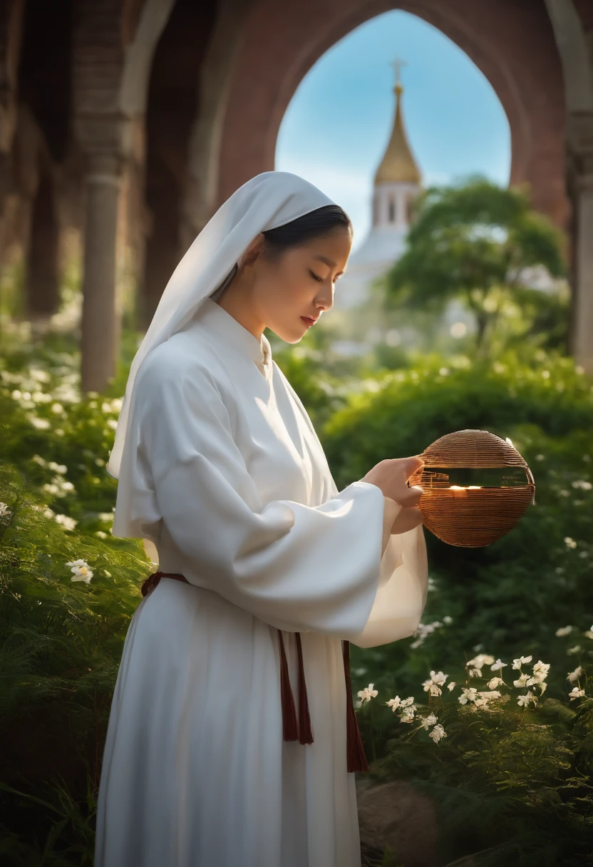 In a spectacular scene、Depict the emotional moment when a mystical prayer nun unleashes magic。The nuns take a strong prayer posture.、The beautiful landscape in front of it resonates with the magical energy。A magic circle floats in the sky、The power of prayer fills the atmosphere。The nun is dressed in a white robe.、In his hand he holds a staff that looks like a shining orb。
The nun's face exudes concentration and determination.、We are summoning magical powers through prayer。Behind you shines a holy light、Surrounding the nuns。The scenery is magnificent and beautiful in a place、stele々Shining night sky、Ancient temples、Or set in a magnificent natural setting。Around the nuns、Show us how the natural world is making miraculous changes in response to that prayer。
The color palette reflects a magical atmosphere、Deep purple or blue、Accents of gold accents emphasize the charm and magical power of the nuns。This artwork is、Capture the touching moment where magic and faith intersect、It provides players with captivity and excitement。