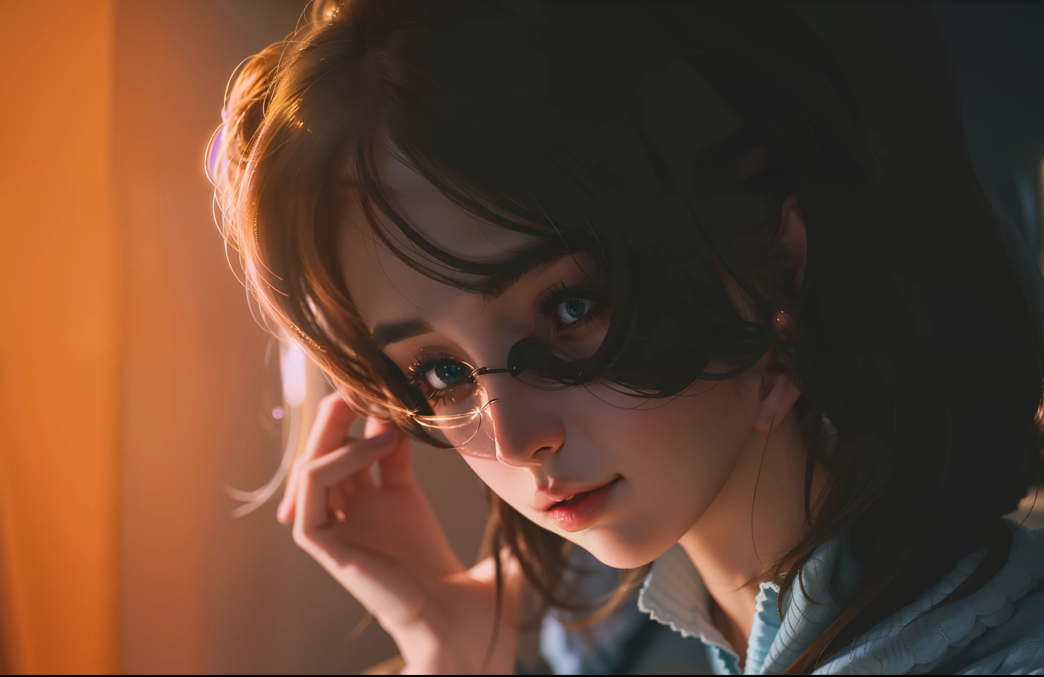 there is a woman that is looking at her cell phone, Soft lighting, Close-up bust shots of movies, soft light from the side, Close up of young girl, highly detailed soft lighting, cinematic bust shot, beautiful soft lighting, beautifully soft lit, captured on canon eos r 6, close up bust shot, rendered in sfm